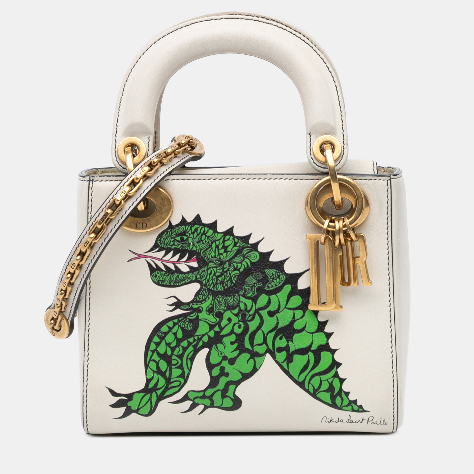 

Dior White Limited Edition Niki De Saint Phalle Mini Calfskin Dragon Lady Dior