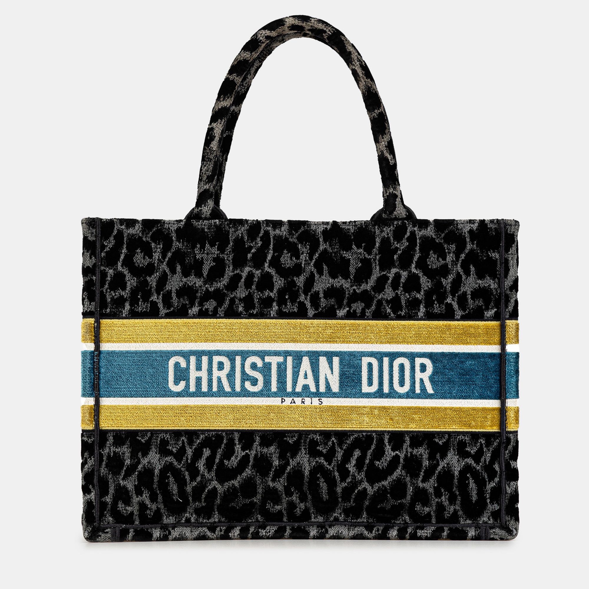 

Mizza Medium Embroidered Canvas Leopard Book Tote, Black