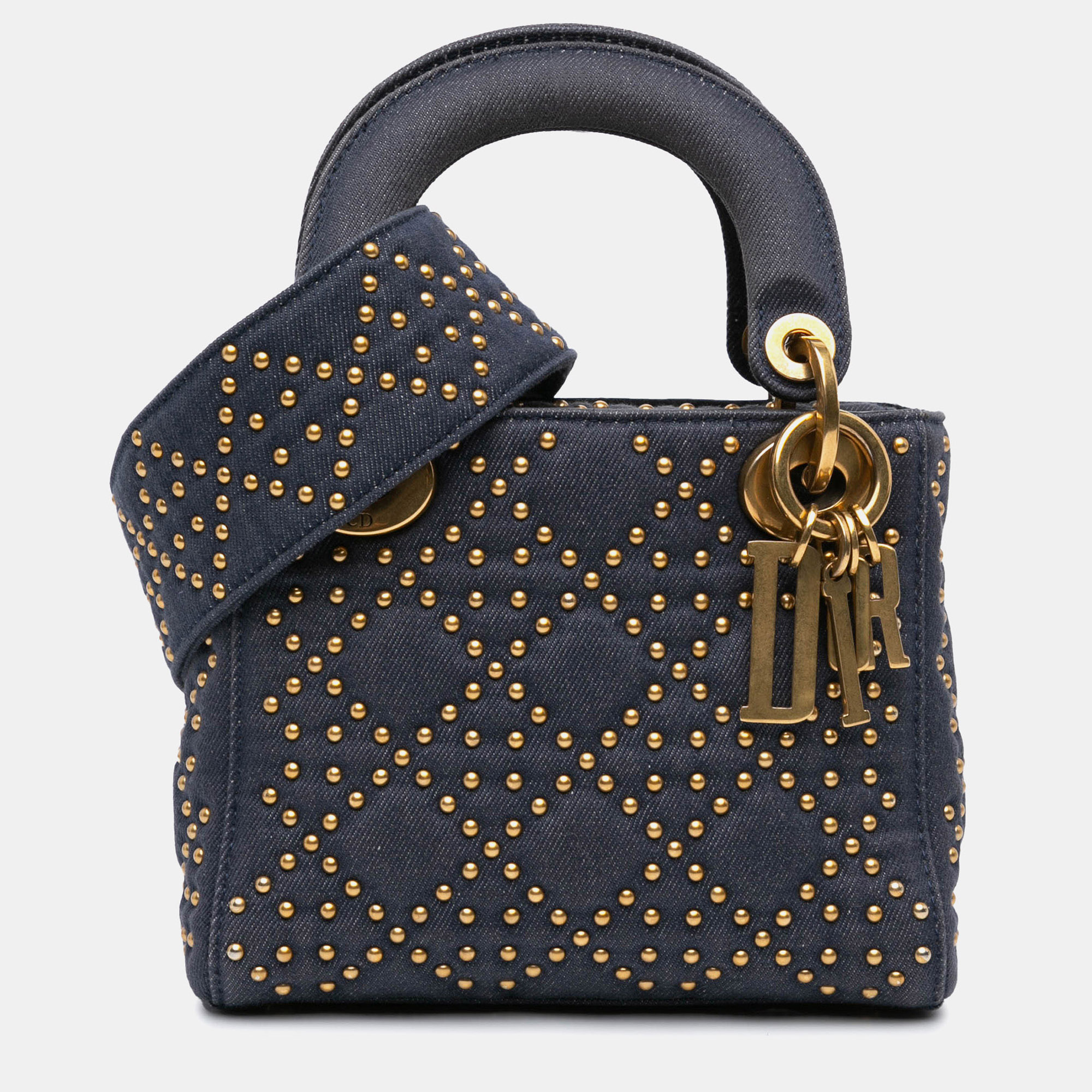 

Dior Blue Mini Denim Cannage Studded Supple Lady Dior