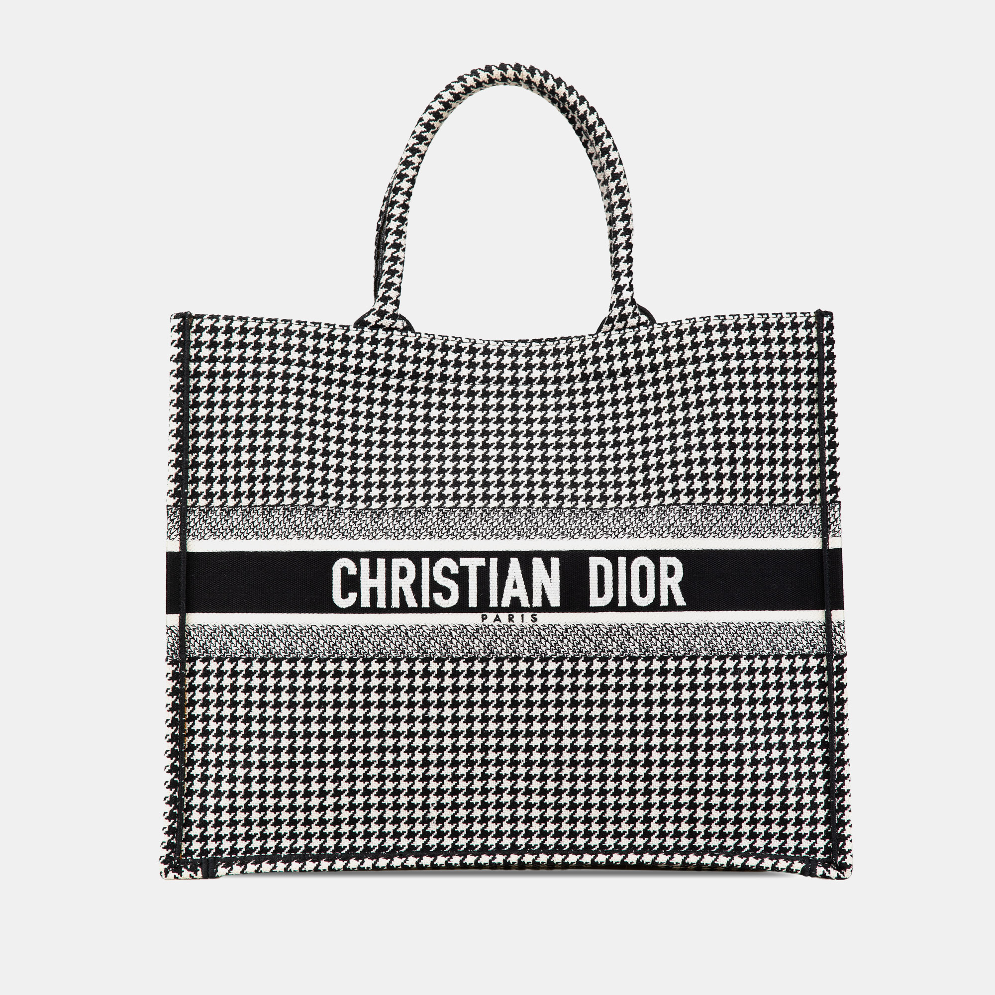 

Dior Black Large Canvas Houndstooth Embroidered Book Tote