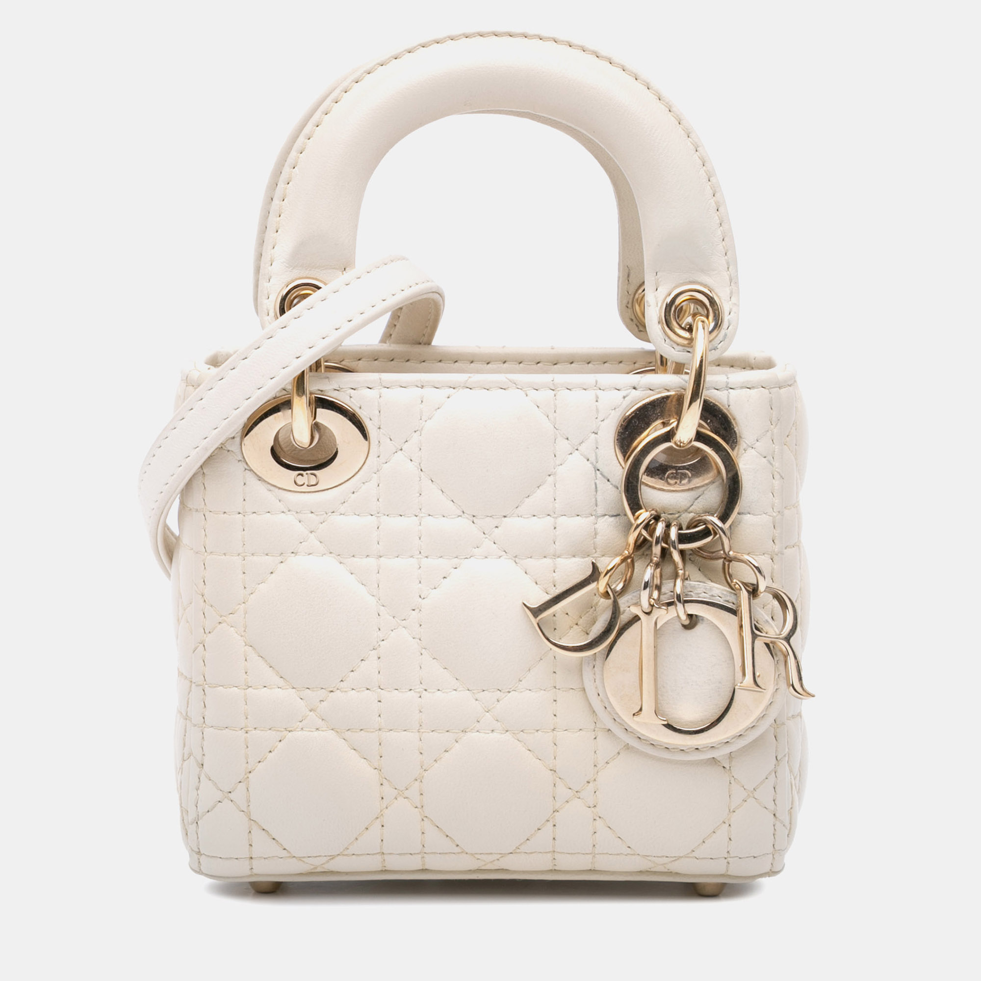 

Dior White Micro Lambskin Cannage Lady Dior