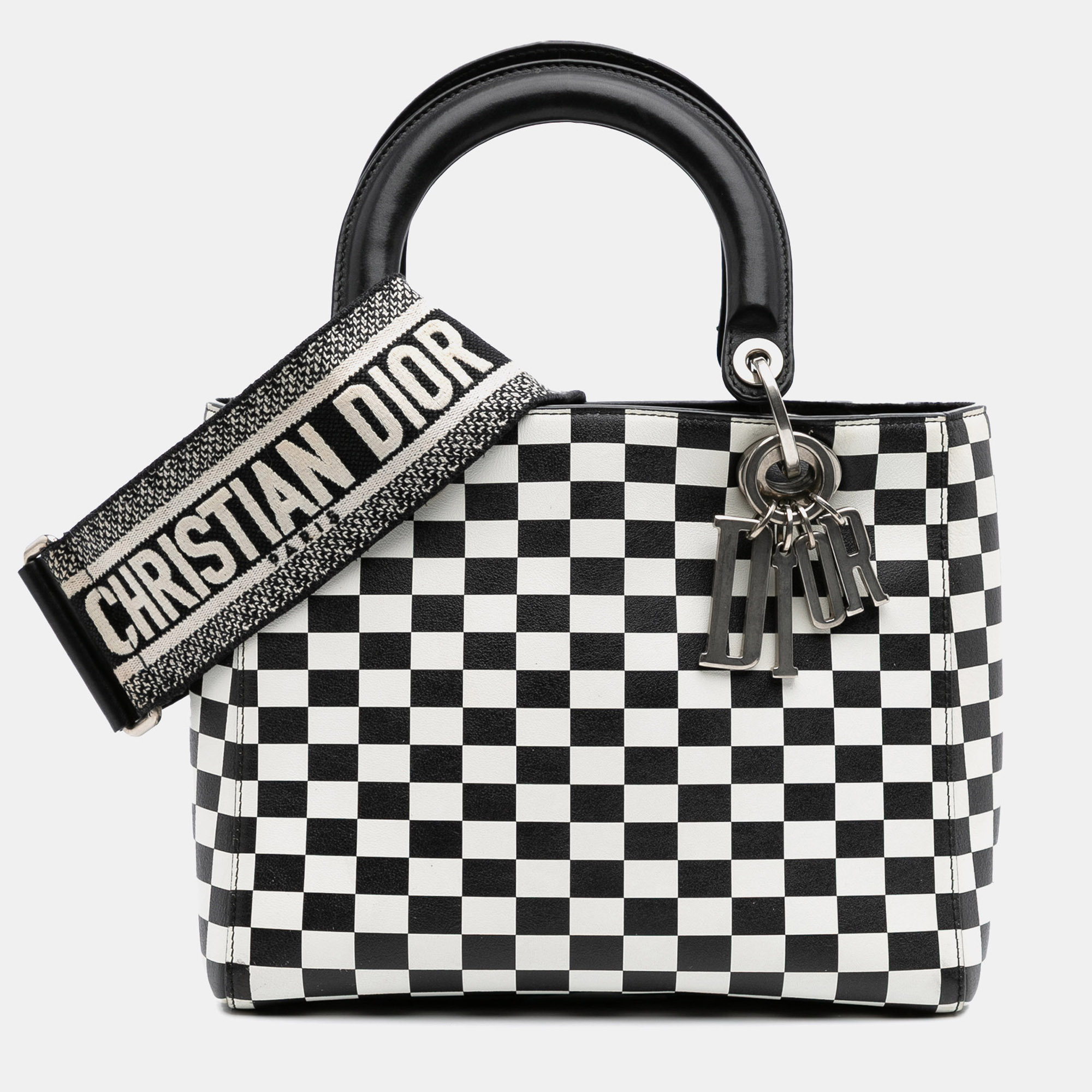 

Dior Black White Medium Calfskin Checkered Lady Dior