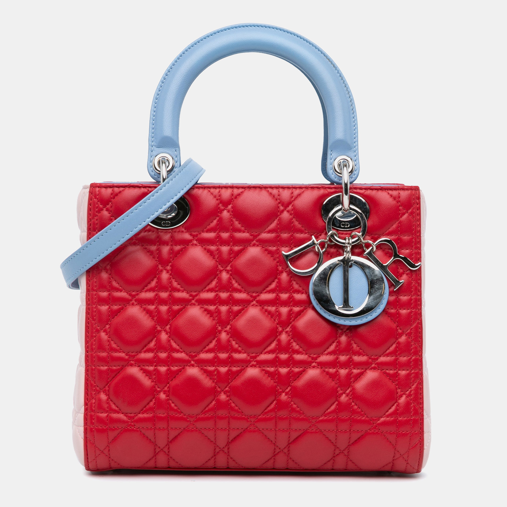 

Dior Red Medium Tricolor Lambskin Cannage Lady Dior