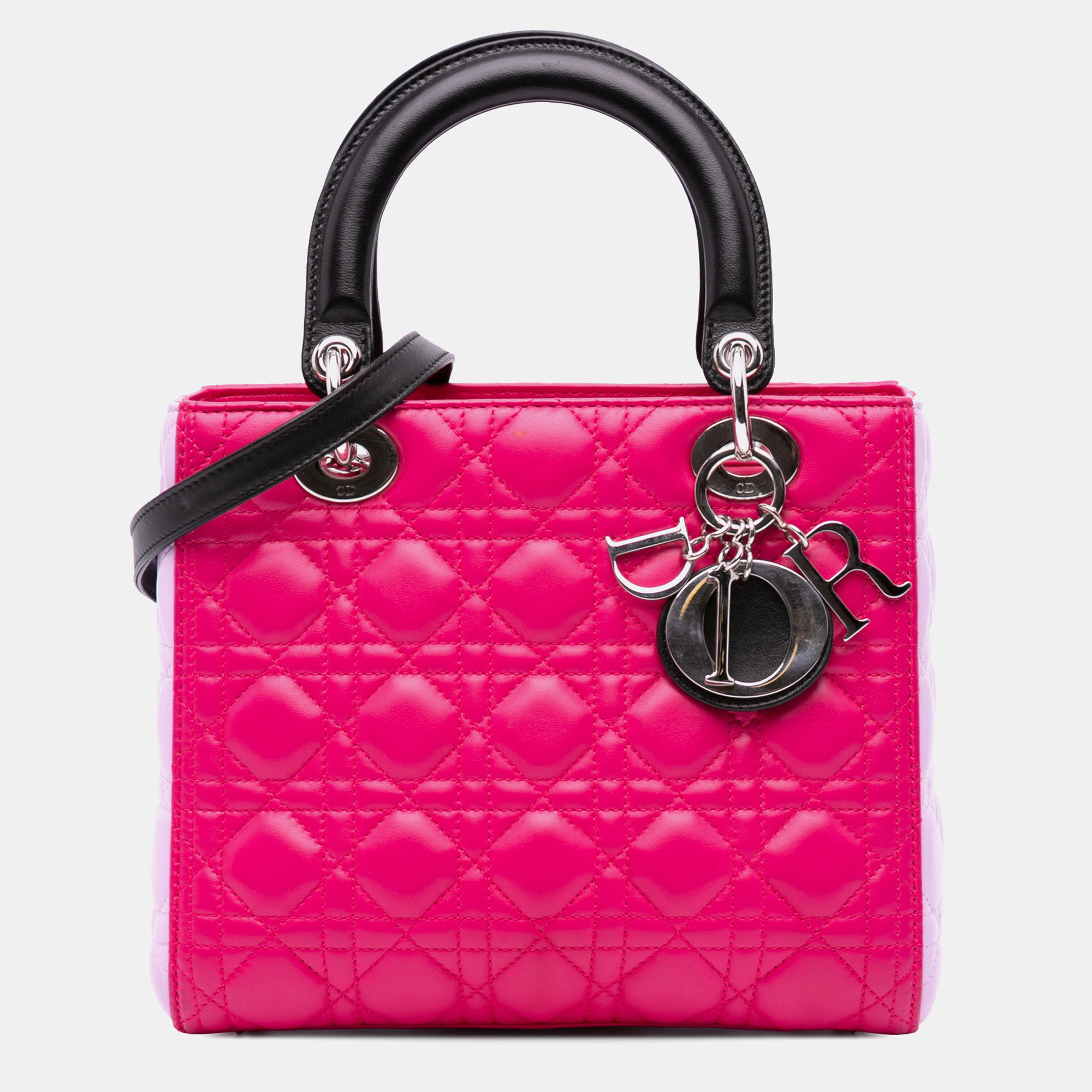 

Dior Black Pink Medium Tricolor Lambskin Cannage Lady Dior