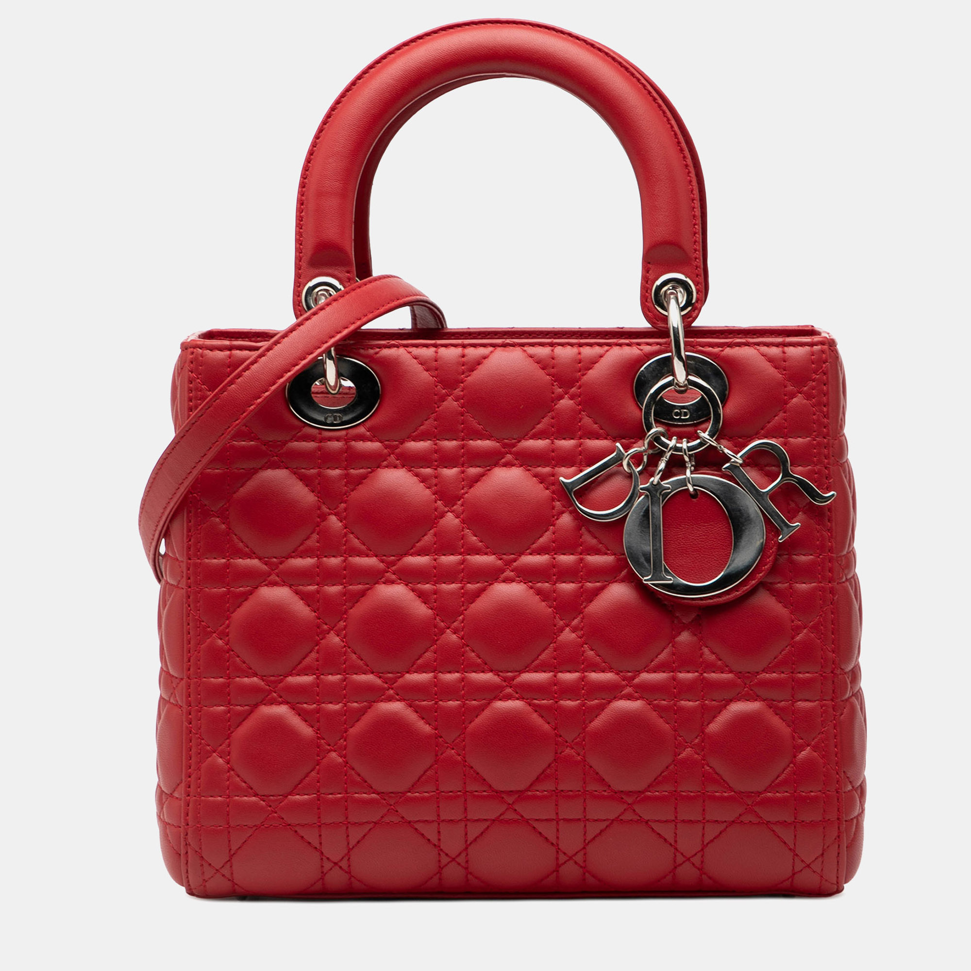 

Dior Red Medium Lambskin Cannage Lady Dior
