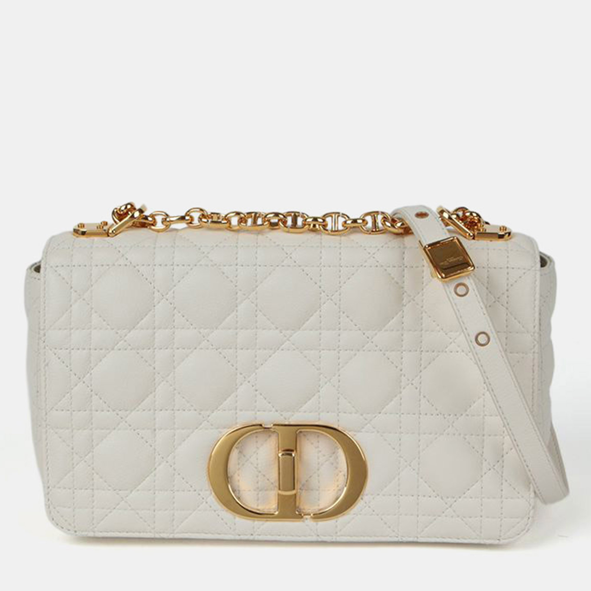 

Dior Caro Medium White Leather Chain Shoulder Bag
