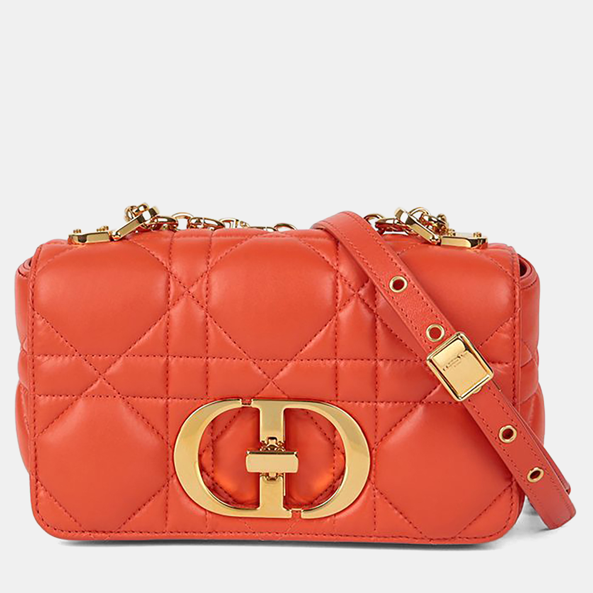 

Dior Caro Small Orange Leather Chain Shoulder Bag