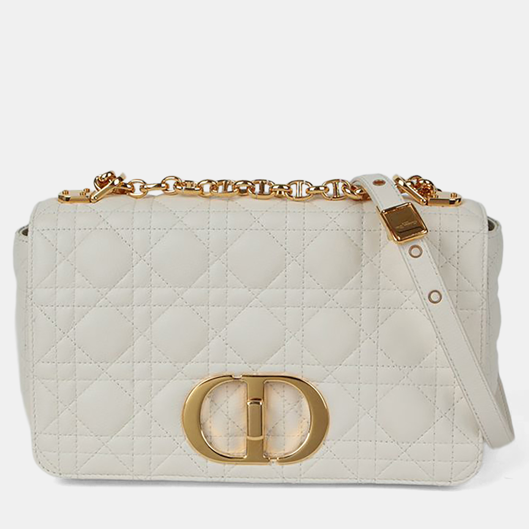 

Dior Caro Medium White Leather Chain Shoulder Bag