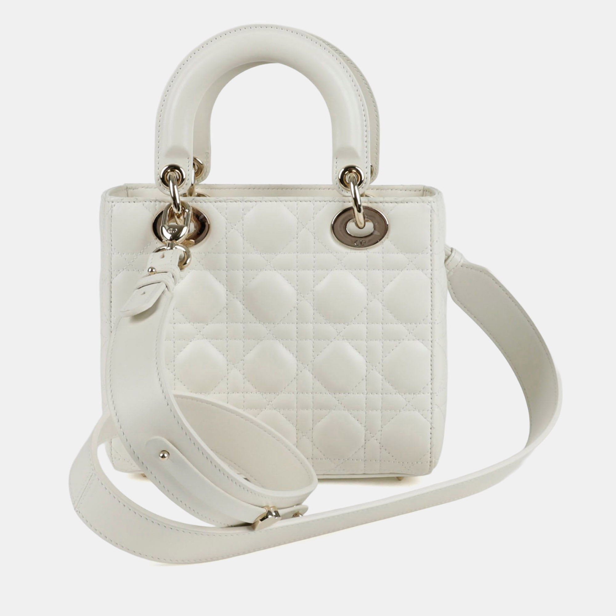 

Dior Lady Dior My ABC Small White Lambskin Leather Top Handle Bag