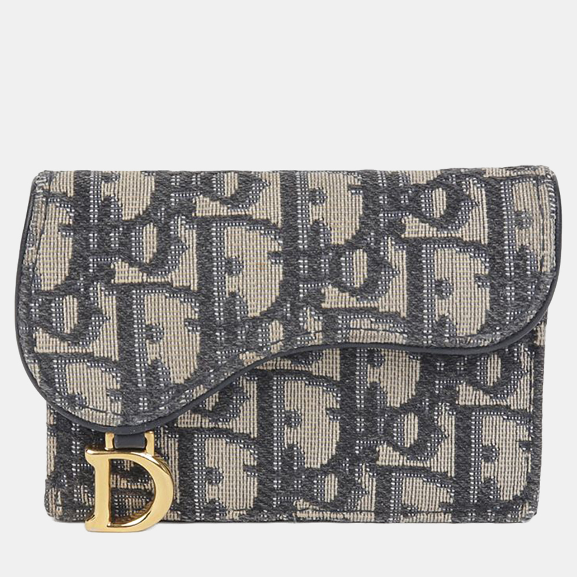 Pre-owned Dior Saddle Blue Oblique Canvas Card Holder