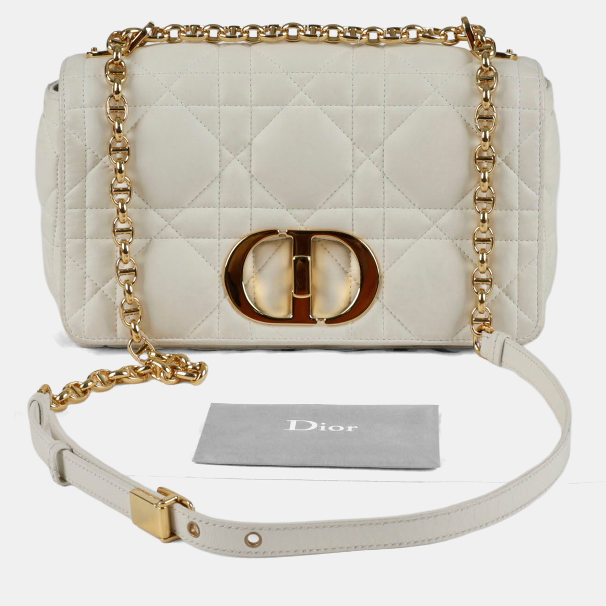 

Dior Caro Medium White Leather Chain Shoulder Bag