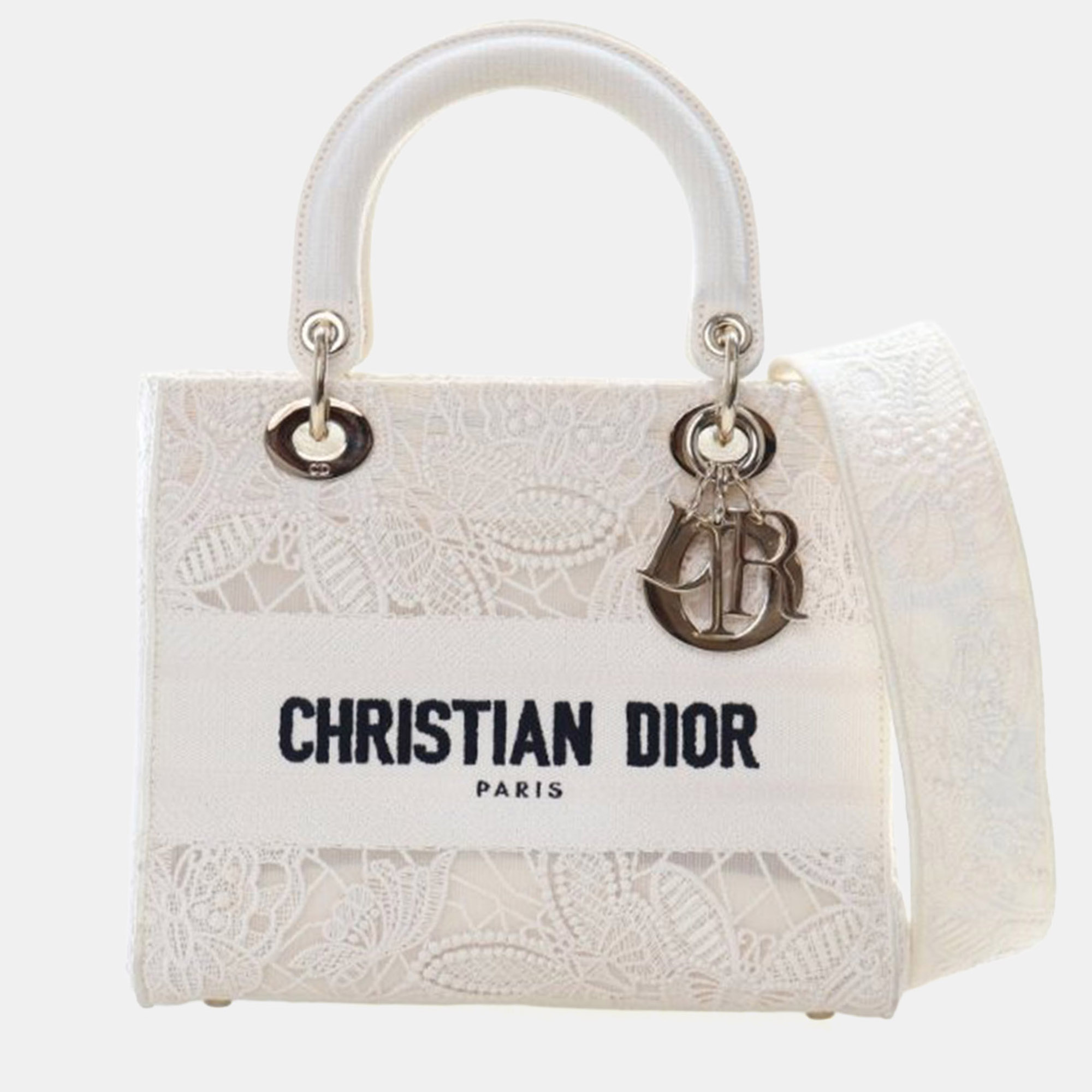 

Christian Dior Lady D-Lite Medium White Embroidered Canvas Handbag