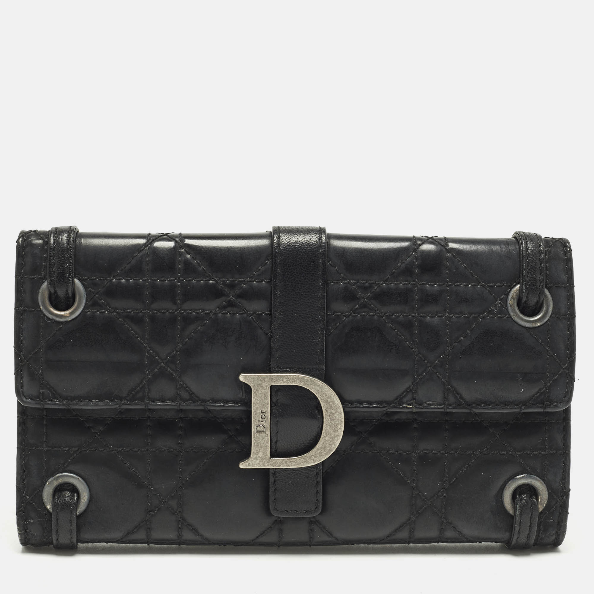 

Dior D Logo Black CannageLeather Continental Wallet