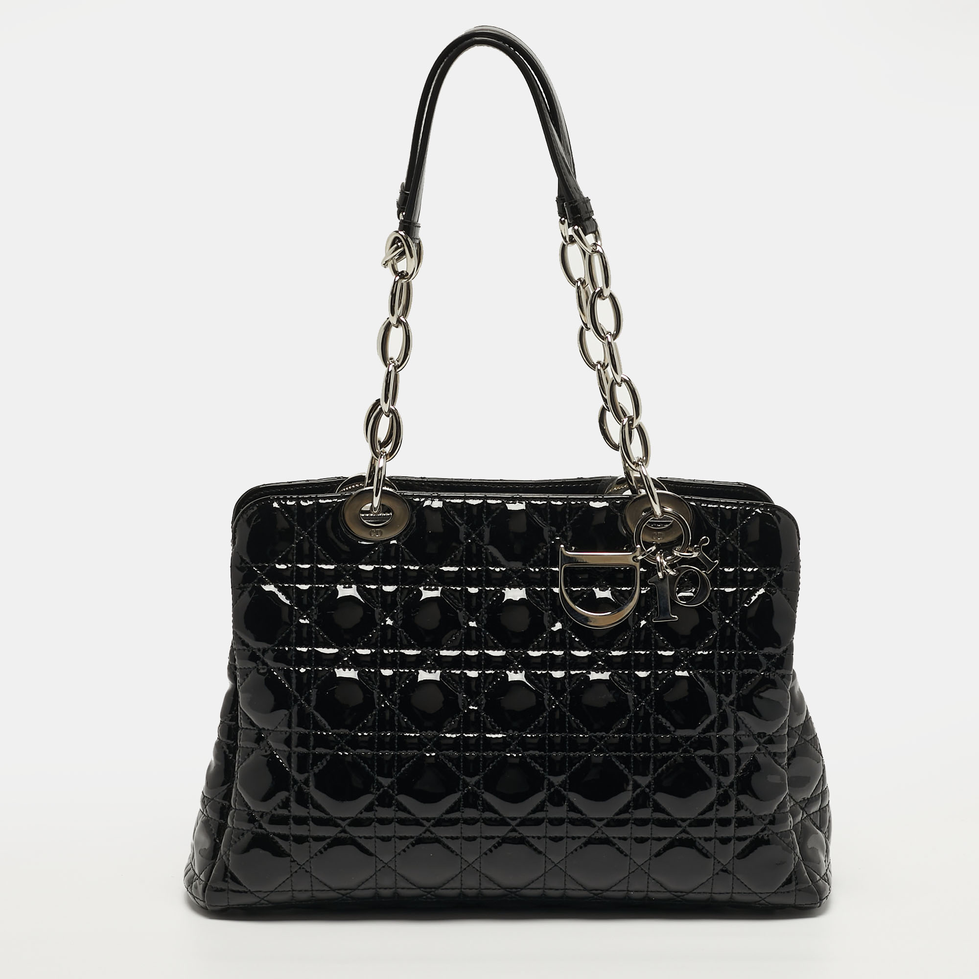 

Dior Soft Lady Dior  Cannage Black Patent Leather Shopper Tote