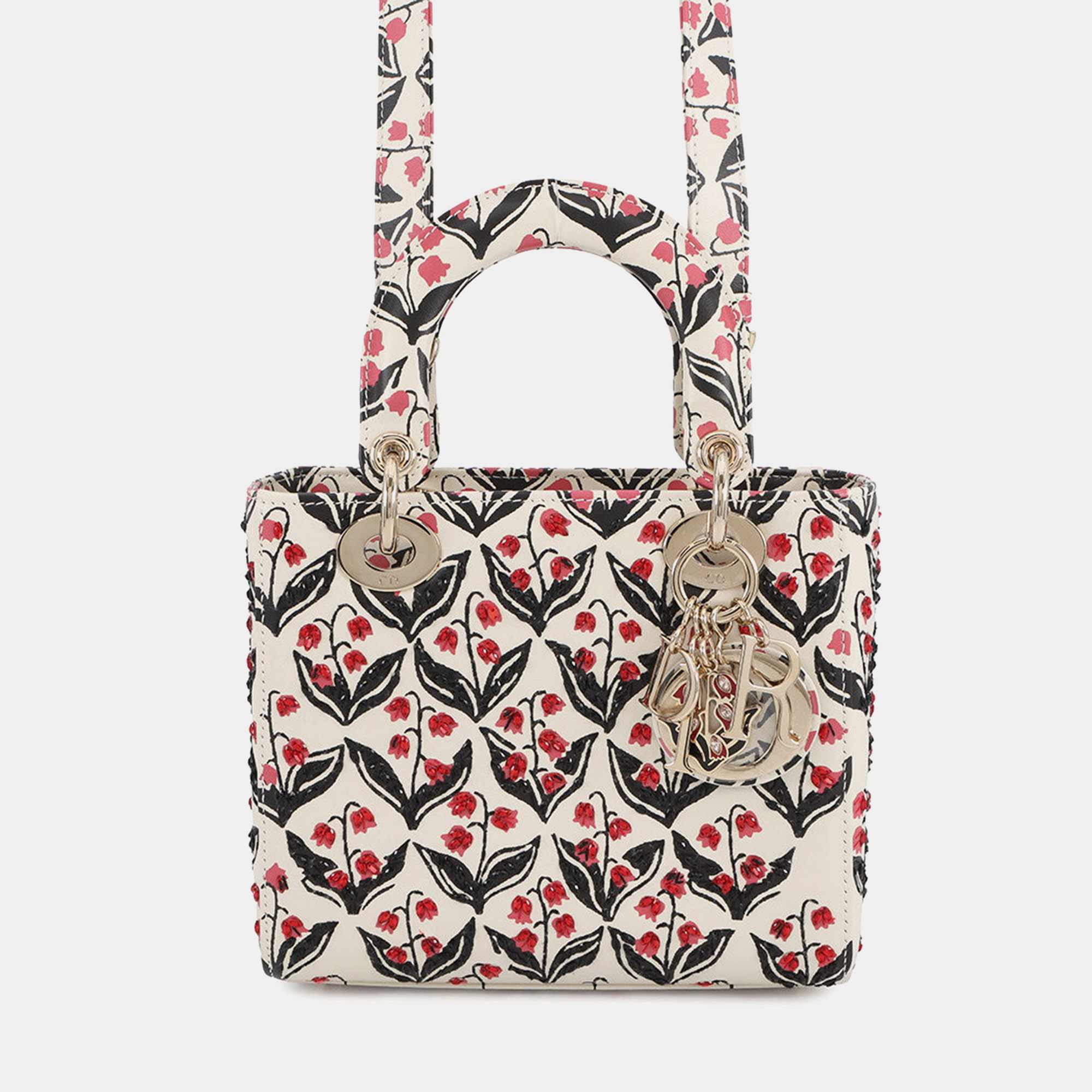 

Dior Dior 2-Way Bag For Women, Beaded White/Pink/Black Leather Rhinestone Size Small, Multicolor