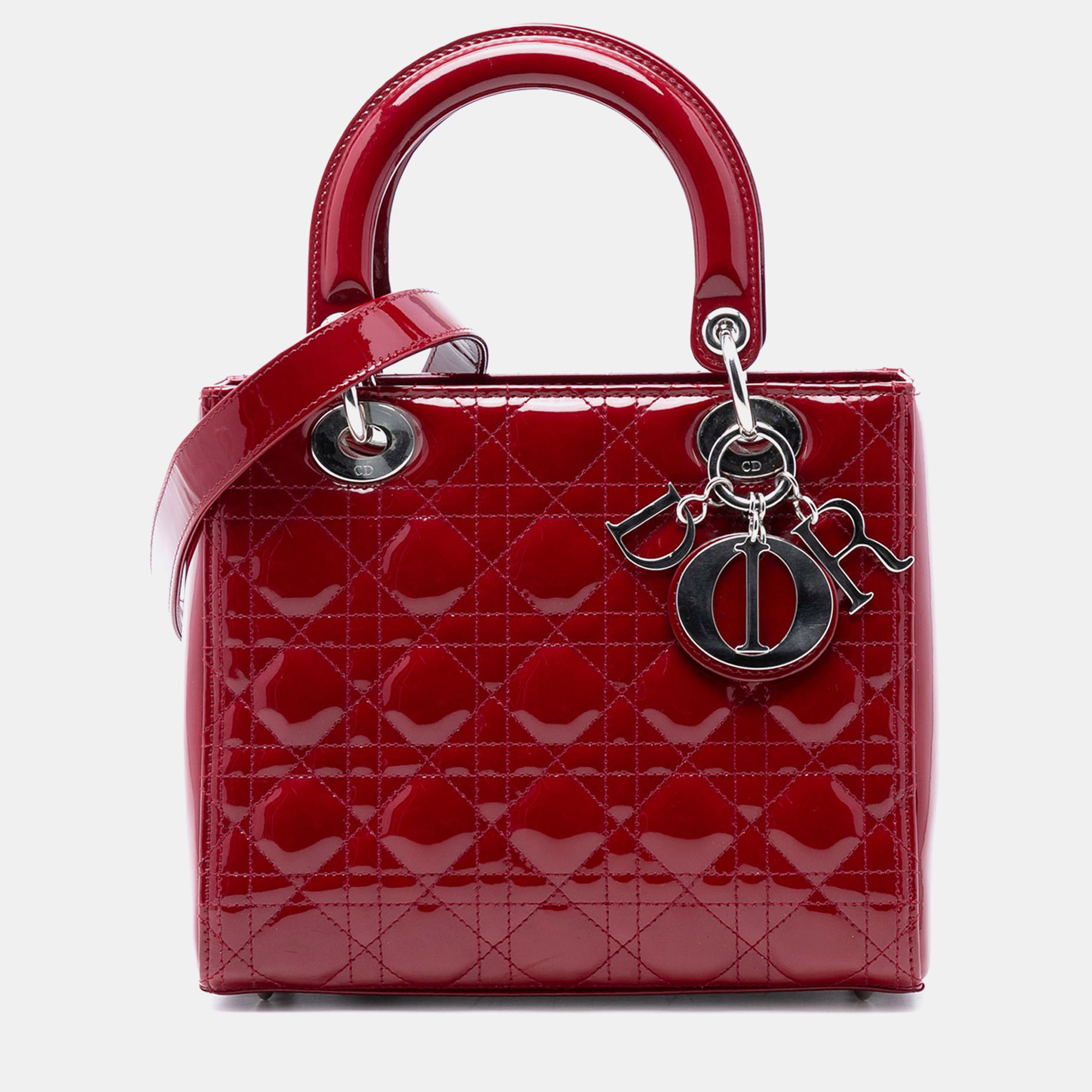 

Dior Red Medium Patent Cannage Lady Dior