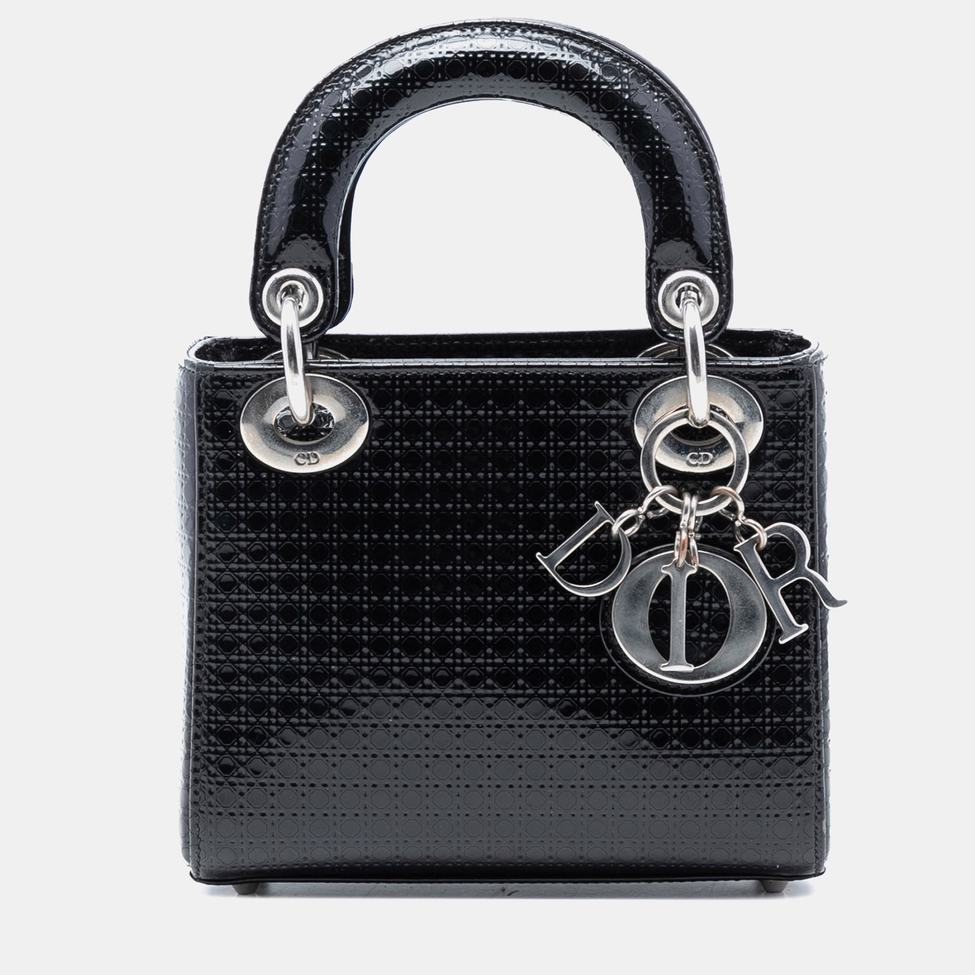 

Dior Black Mini Metallic Patent Microcannage Lady Dior