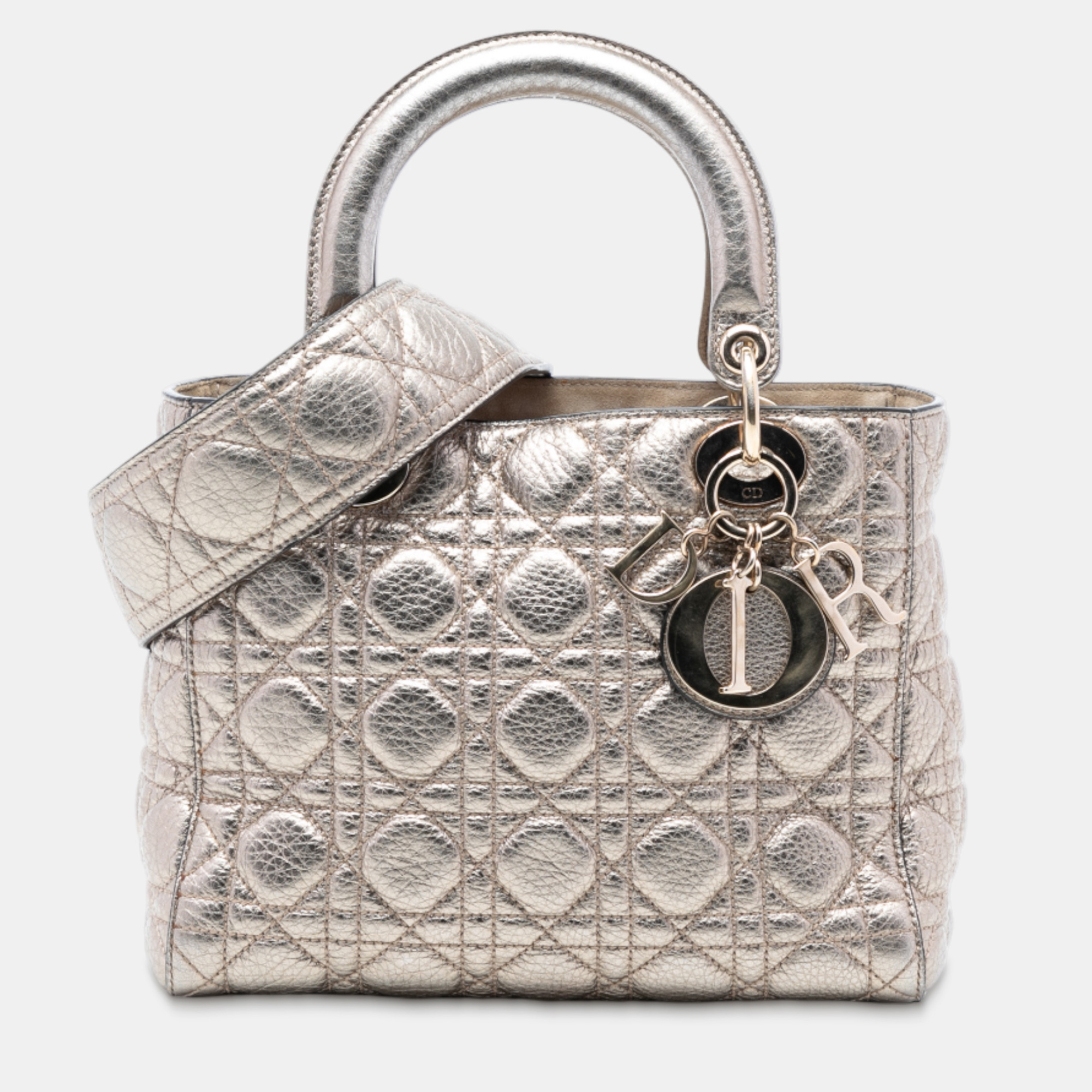 

Dior Gold Medium Metallic Grained Calfskin Cannage Supple Lady Dior