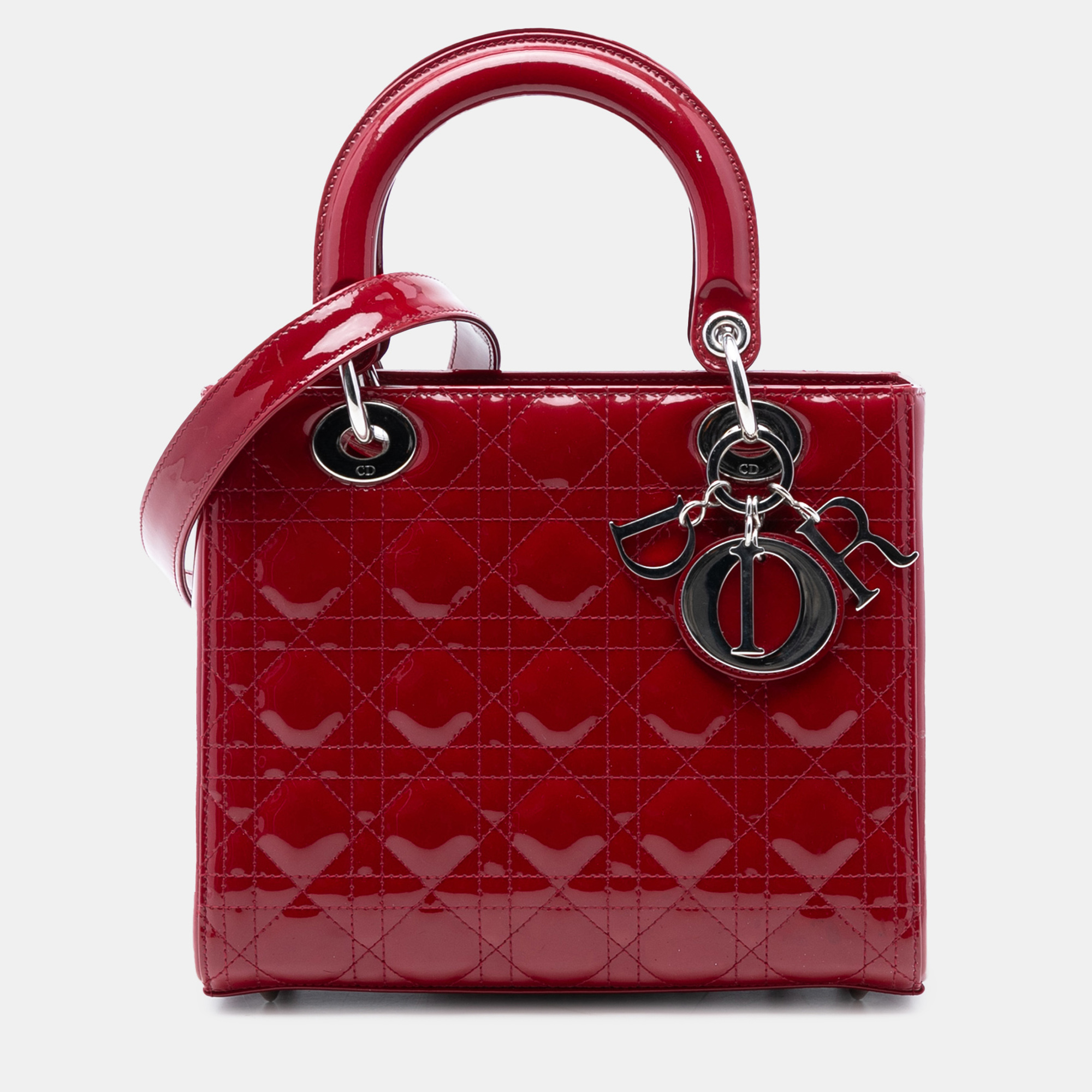 

Dior Red Medium Patent Cannage Lady Dior