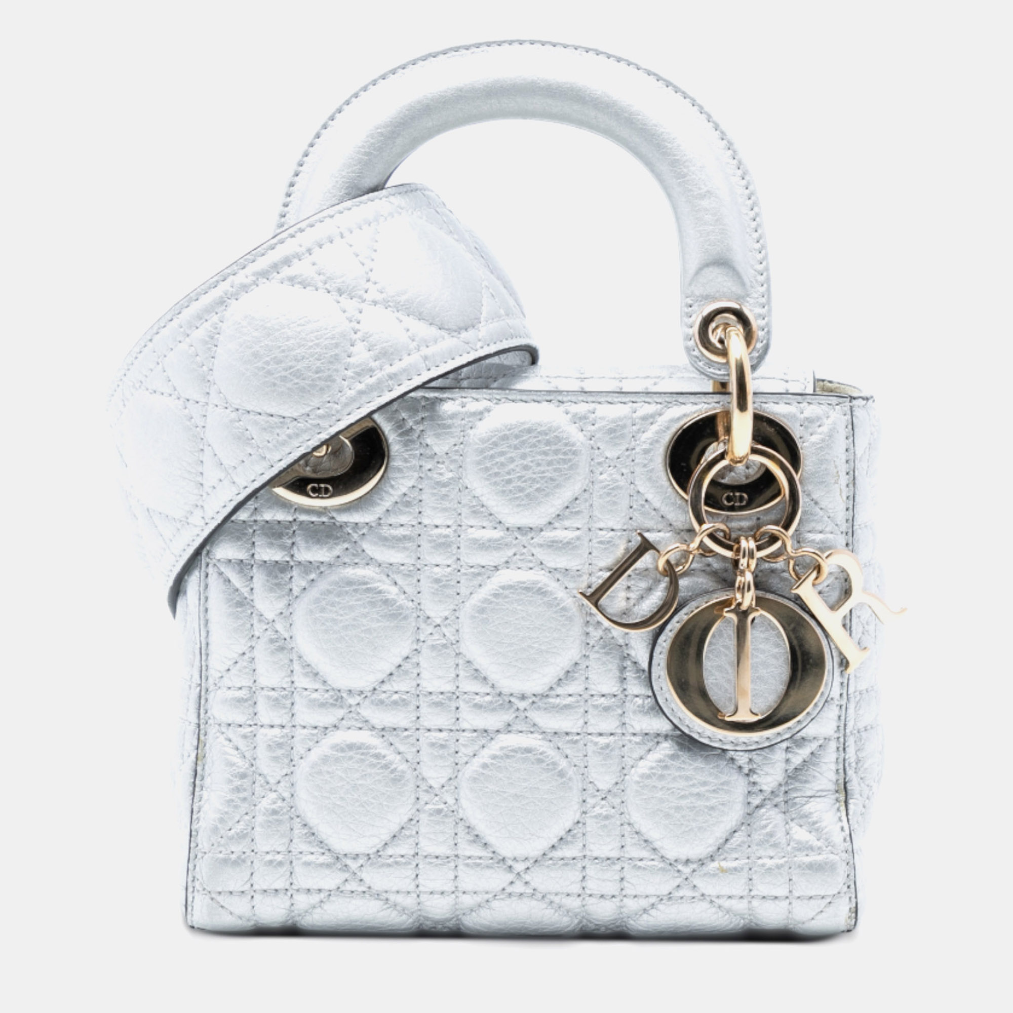 

Dior Silver Mini Metallic Lambskin Cannage Lady Dior