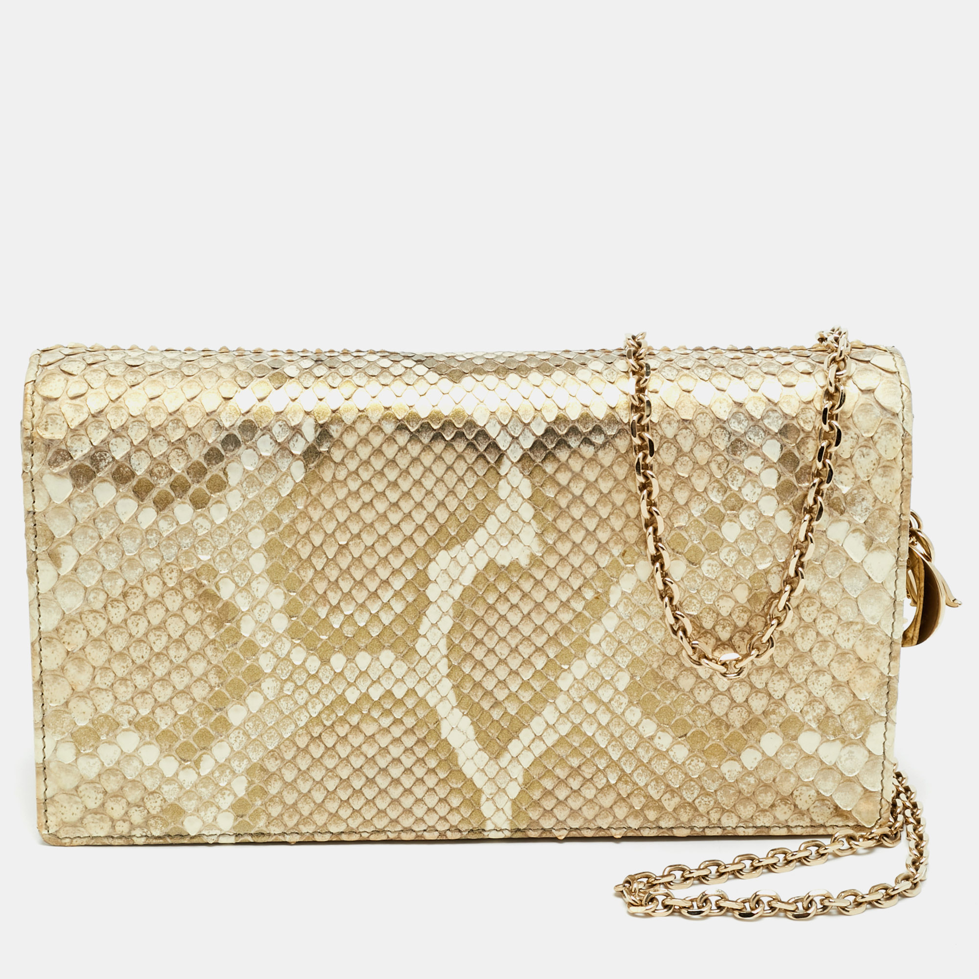 

Dior Lady Dior Flap Gold Python Chain Clutch
