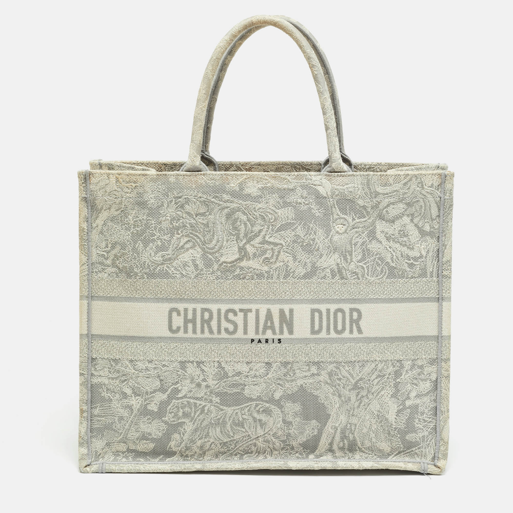 

Dior Toile De Jouy Grey/White Large Embroidered Canvas Book Tote