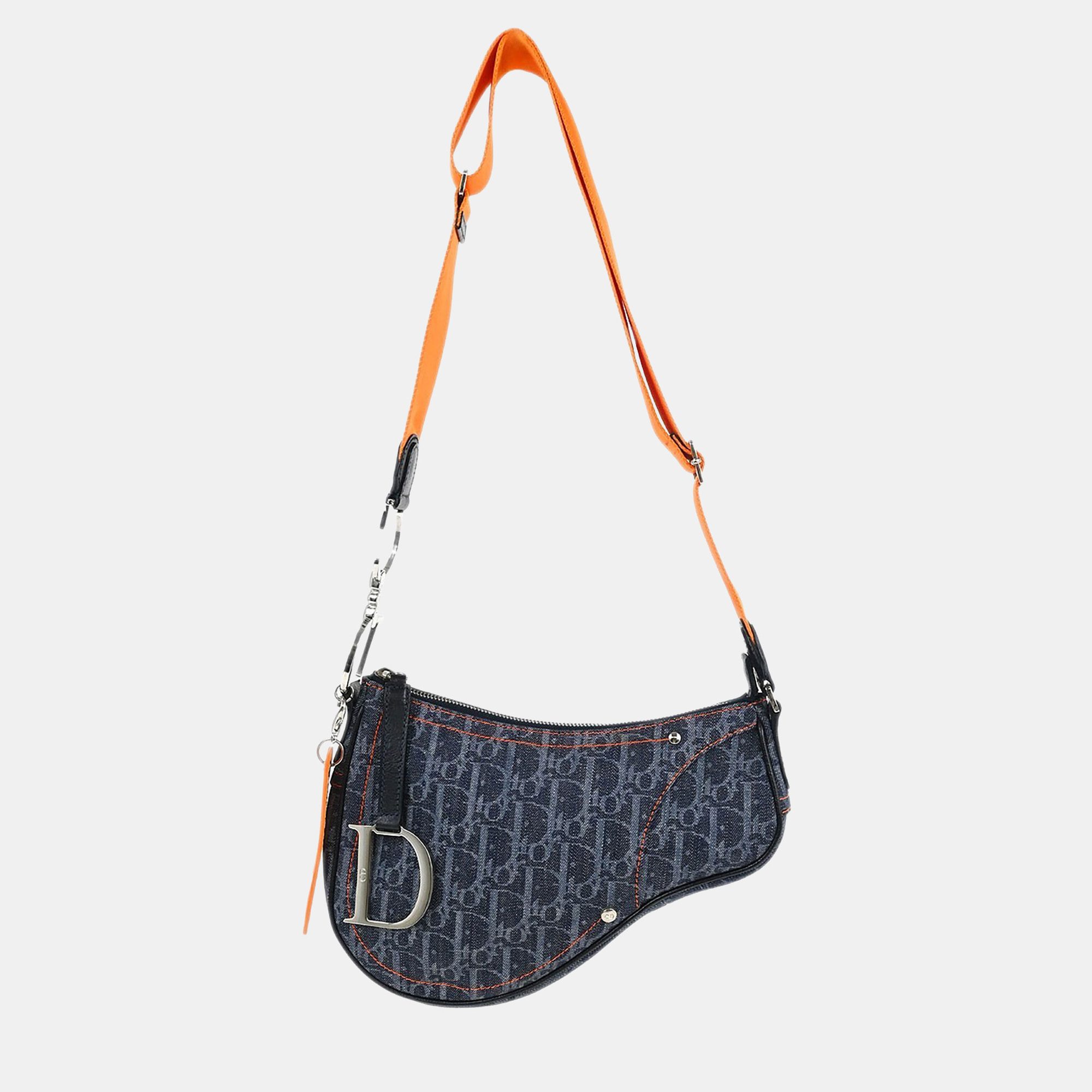 

Christian Dior Navy Denim Trotter Flight Saddle Shoulder Bag, Navy blue