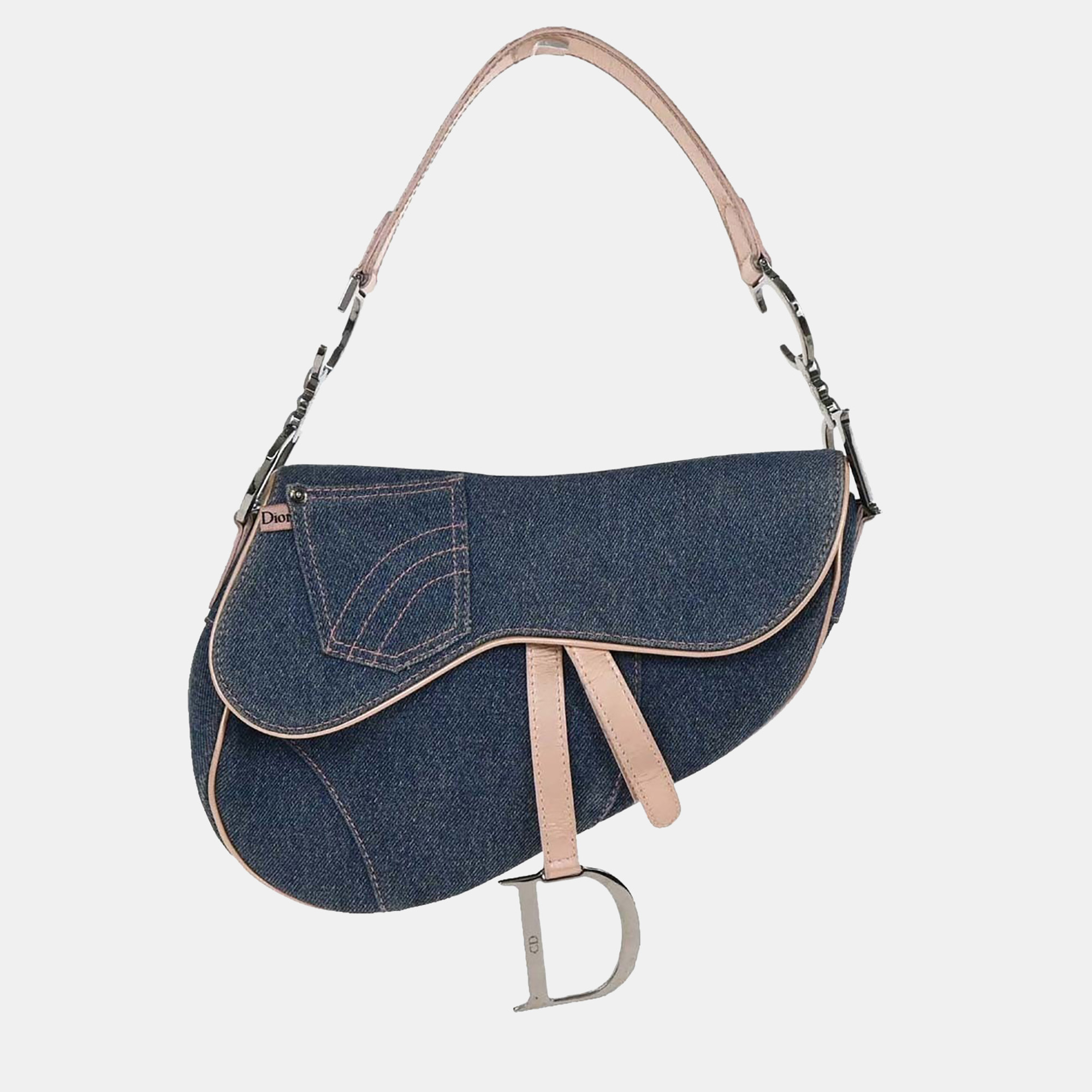 

Christian Dior Navy Pink Denim Saddle Handbag, Navy blue