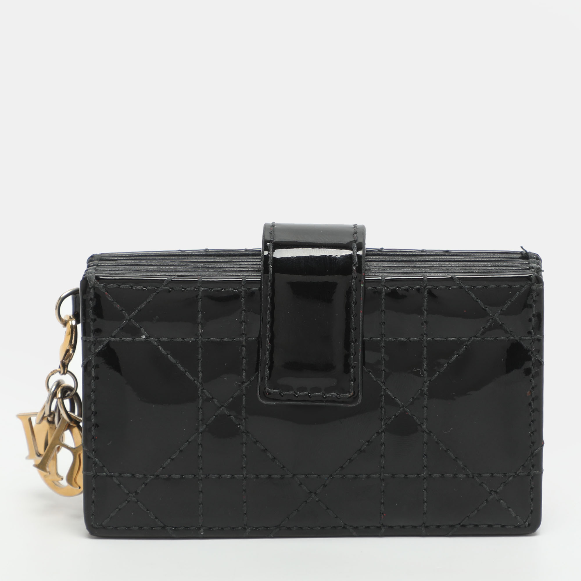 

Dior Lady Dior Black Cannage Patent Leather Gusset Card Holder