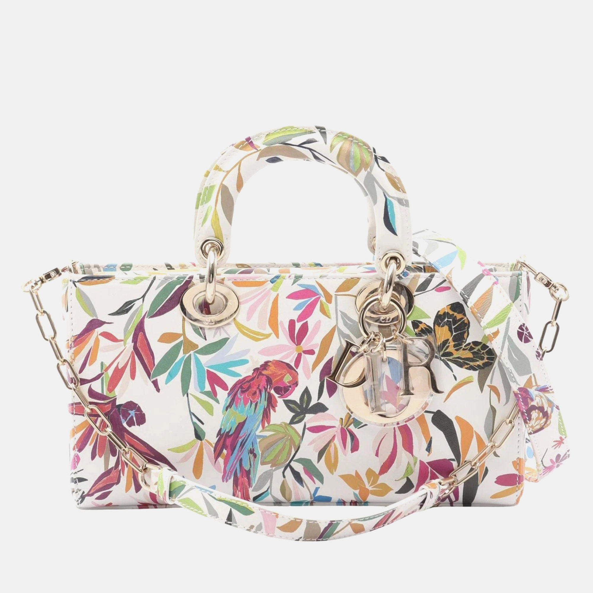 

Christian Dior Dior Lady D-Joy Medium Toile De Jouy Fantastica Handbag Leather White Multicolor