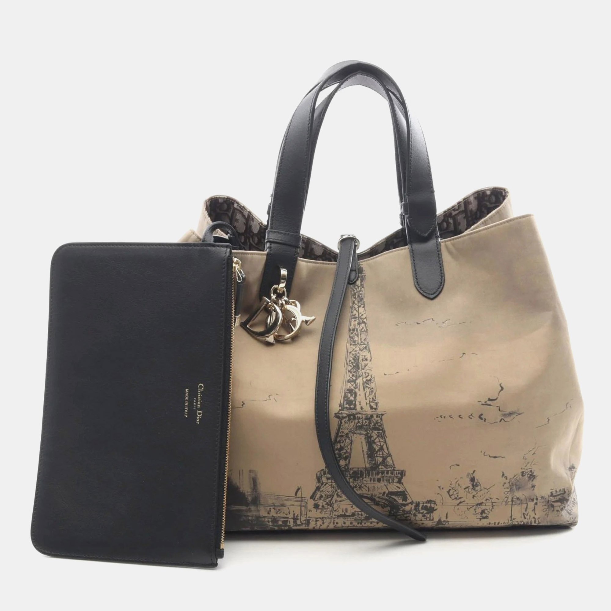 

Christian Dior Dior Toujours Oblique Large Tote Bag Canvas And Leather Beige Gray Black