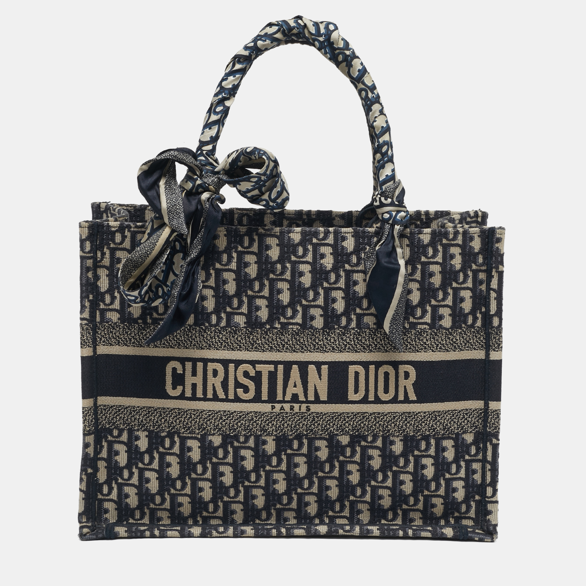 

Dior Book  Navy Blue Oblique Embroidered Canvas Tote