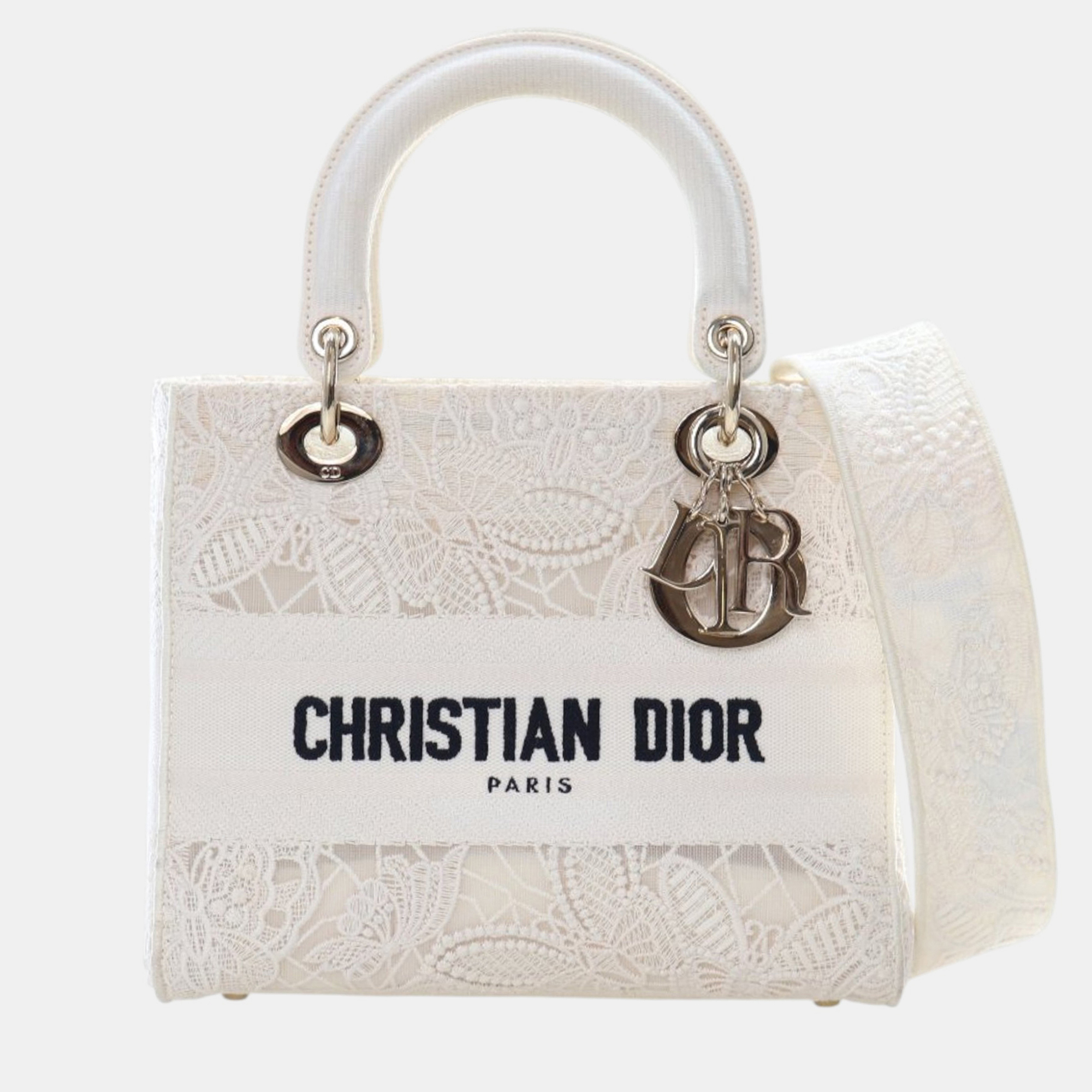 

Dior White Medium Embroidered Lace 3D Macrame Lady D Lite