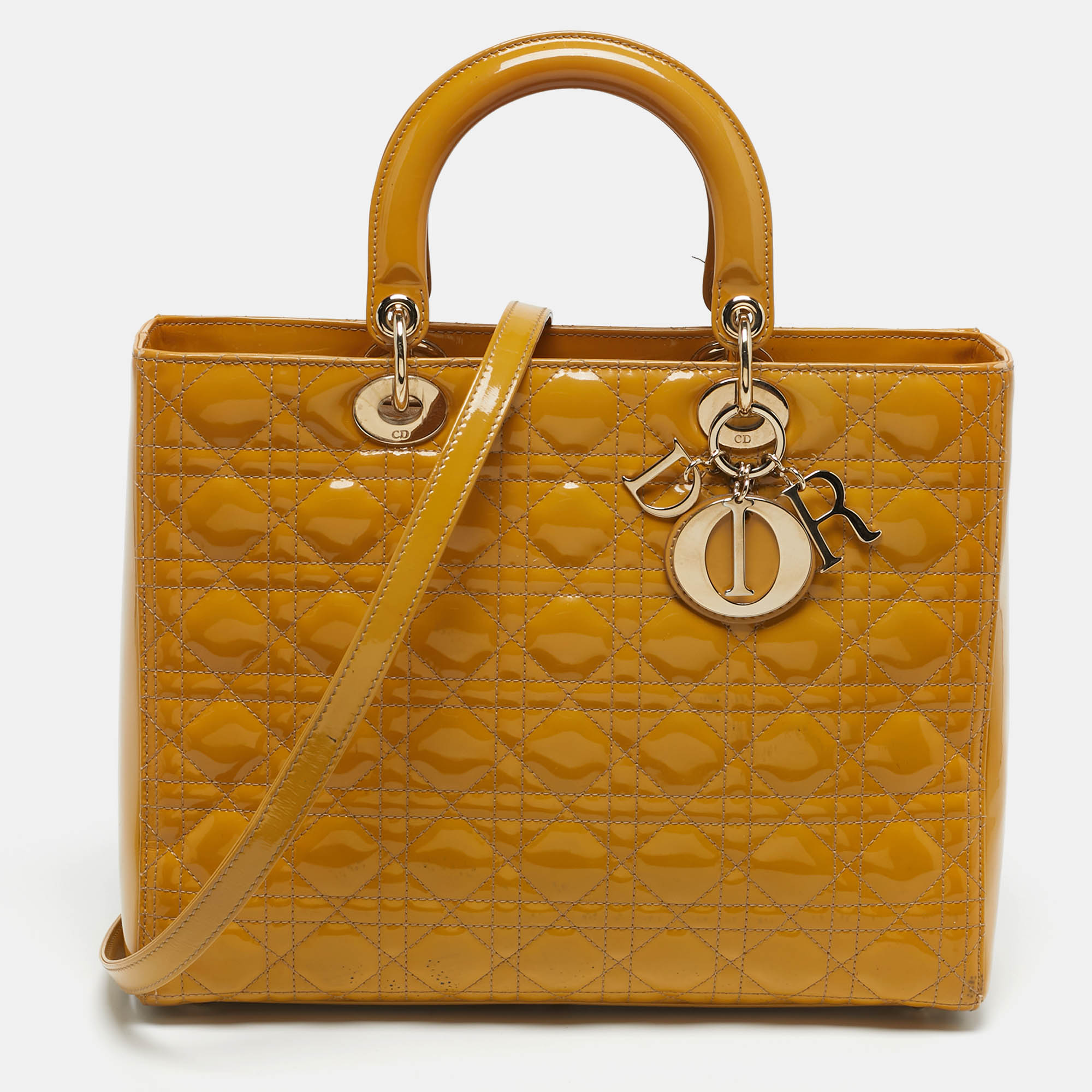 

Dior Lady Dior  Yellow Cannage Patent Leather Tote