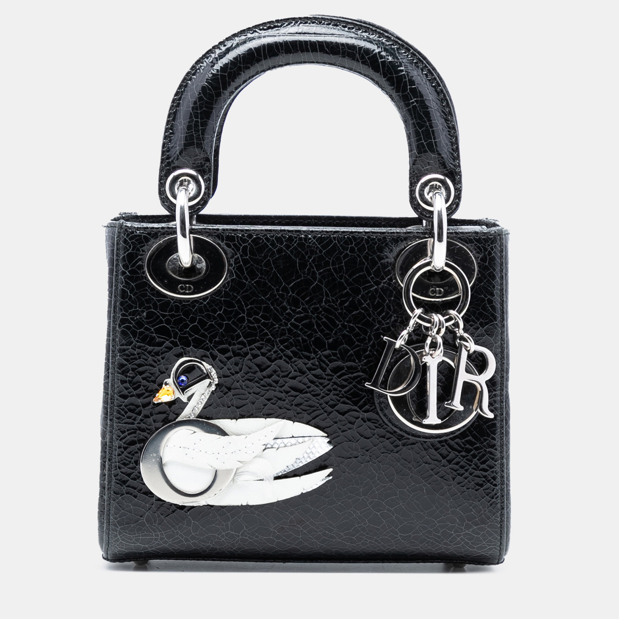 

Dior Black Mini Deerskin Ceramic Effect Jeweled Swan Lady Dior