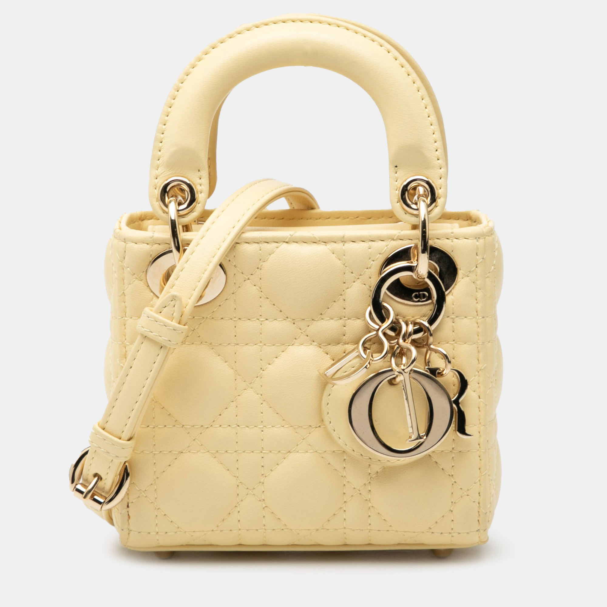 

Dior Yellow Micro Lambskin Cannage Lady Dior