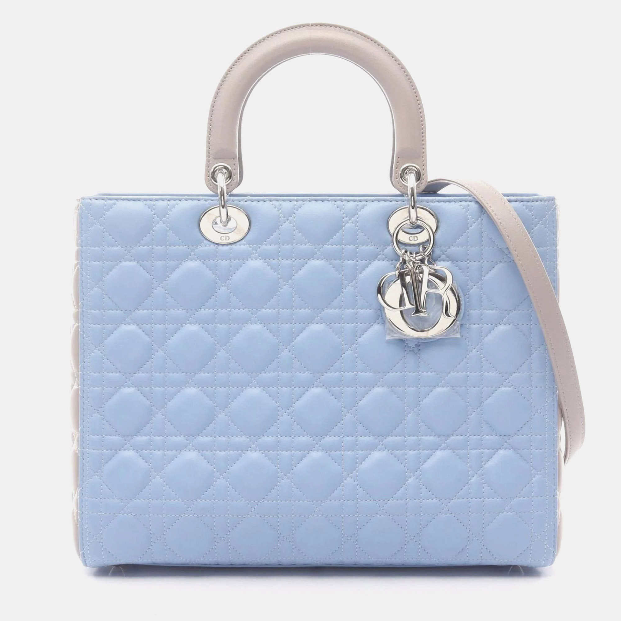 

Christian Dior Dior Lady Large Cannage Handbag Leather Blue And Gray, Multicolor