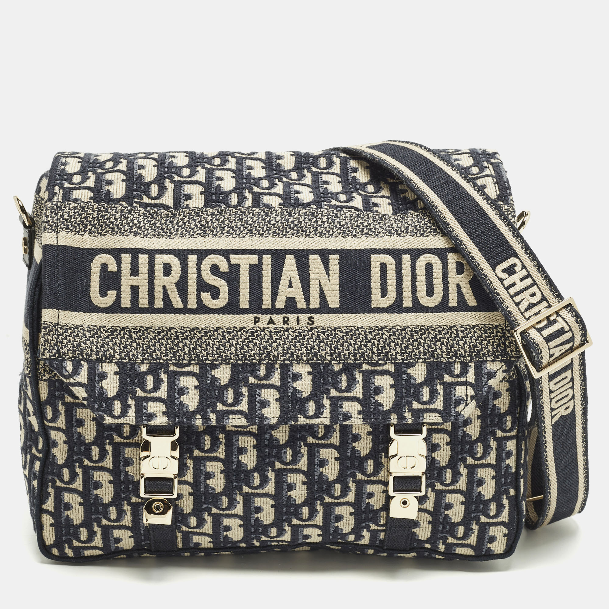 

Dior Diorcamp Navy Blue Embroidered Canvas Messenger Bag