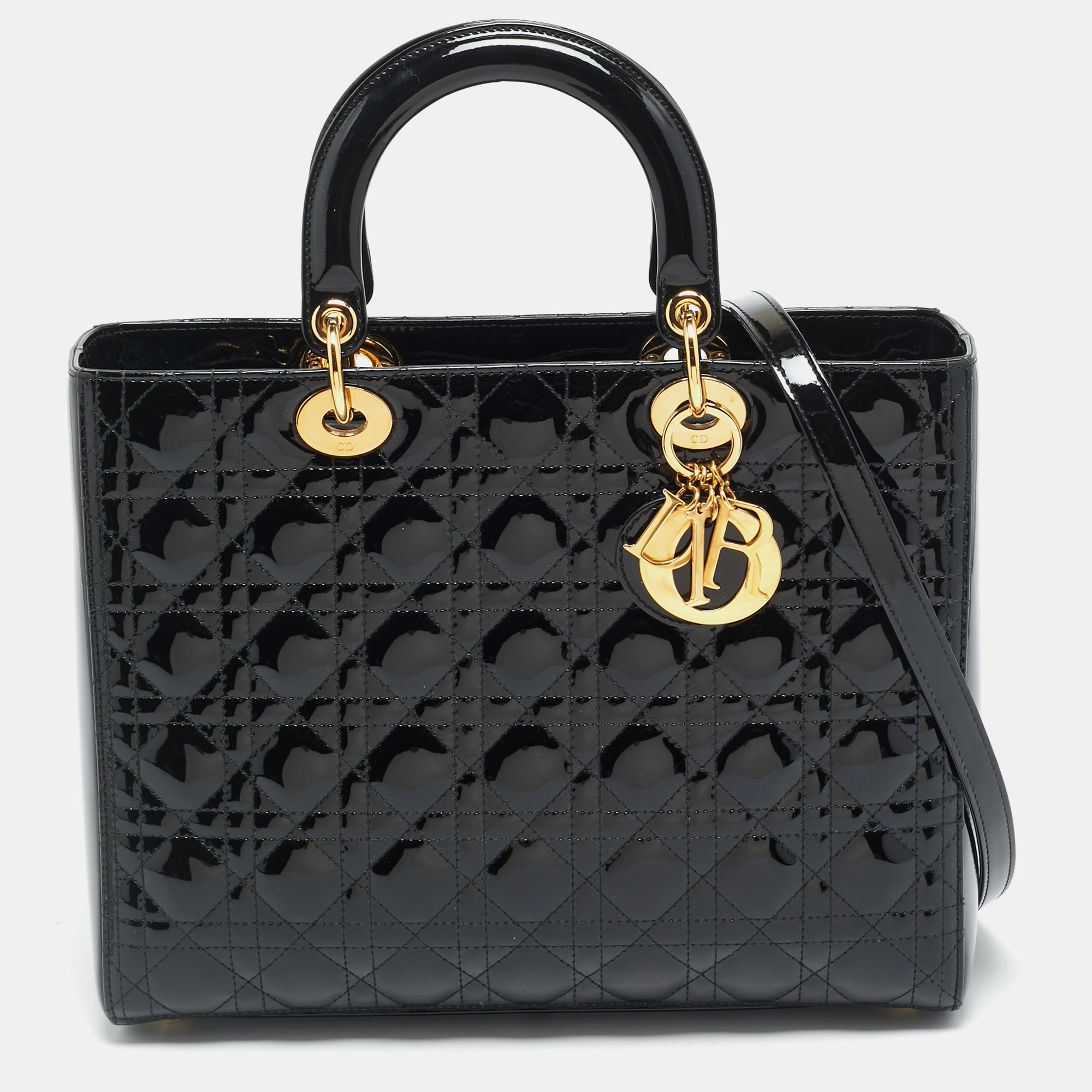 

Dior Lady Dior  Black Cannage Patent Leather Tote