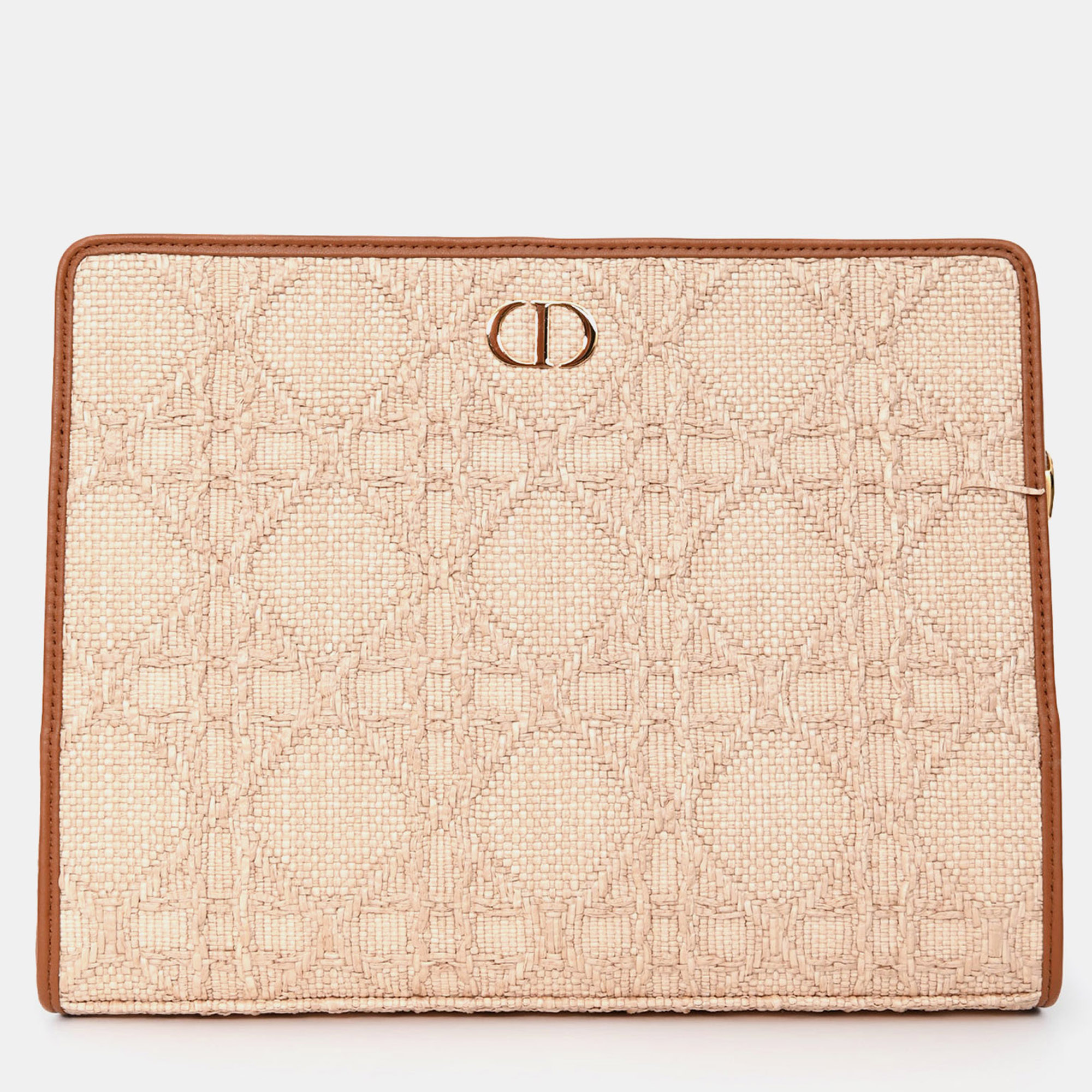 

Christian Dior Brown Straw Logo Clutch