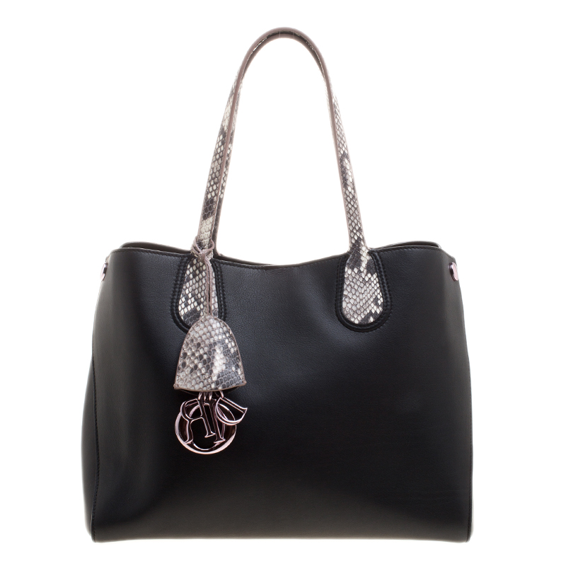 Pre Owned Dior Black Leather and Snakeskin Trims Dior Addict Shopping Tote