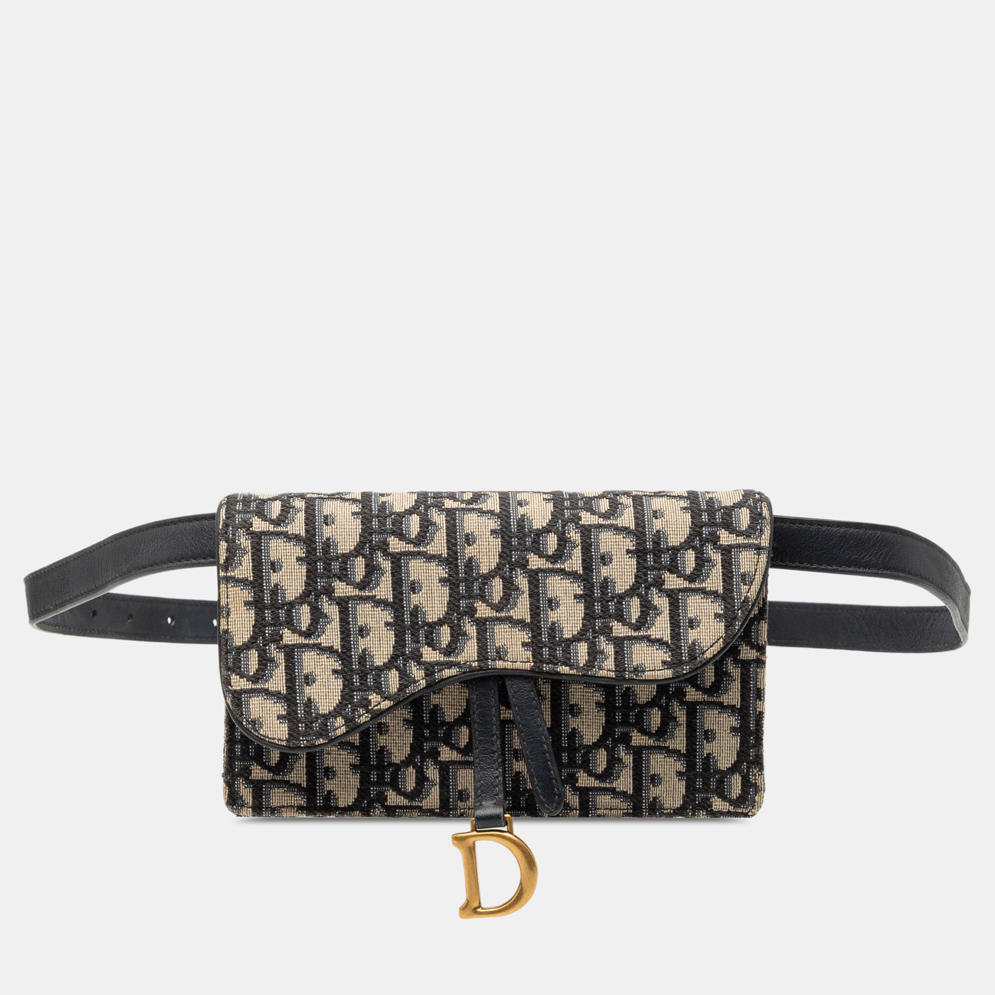 Pre-owned Dior Blue Oblique Canvas Saddle Belt Bag