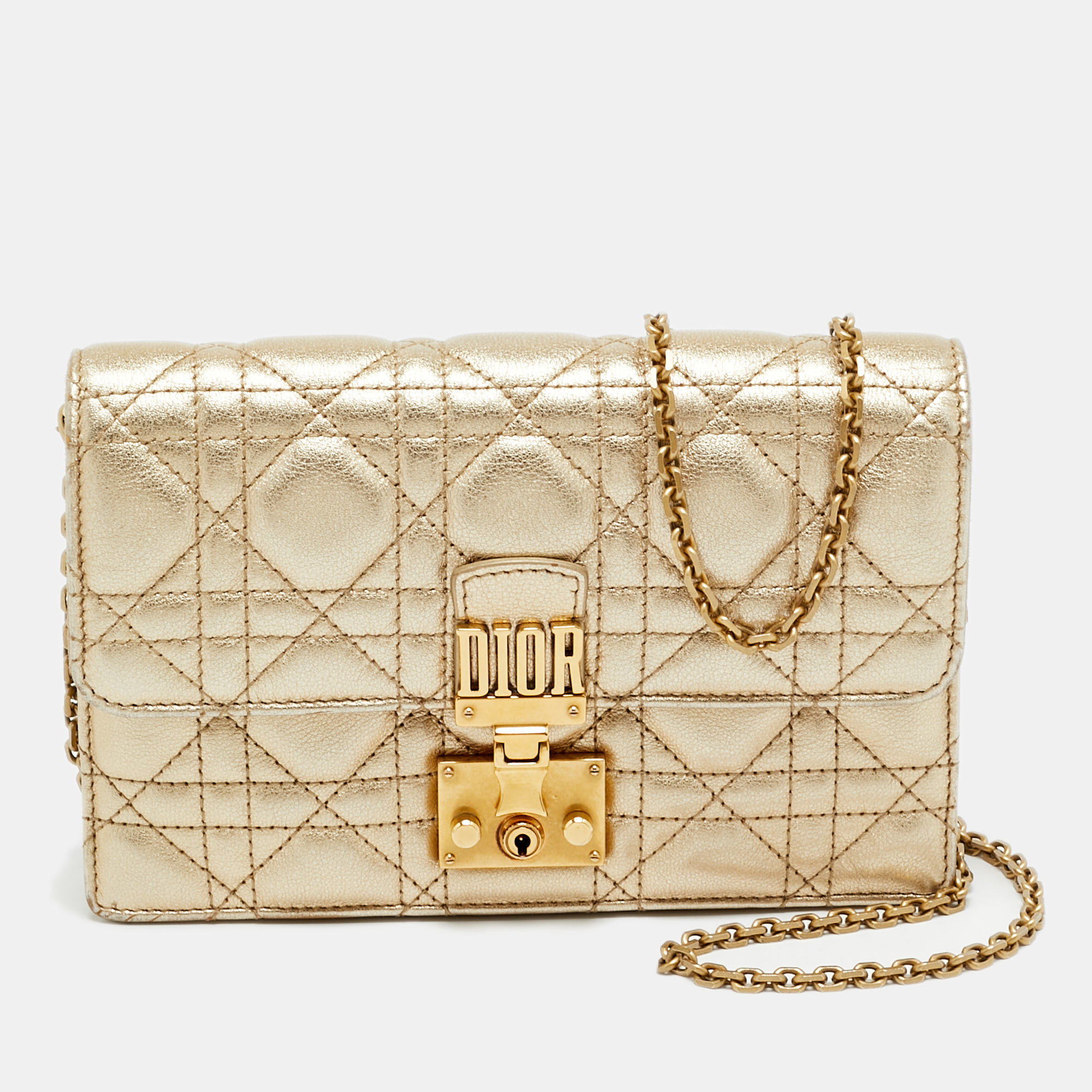 

Dior Dioraddict Gold Cannage Leather Wallet On Chain