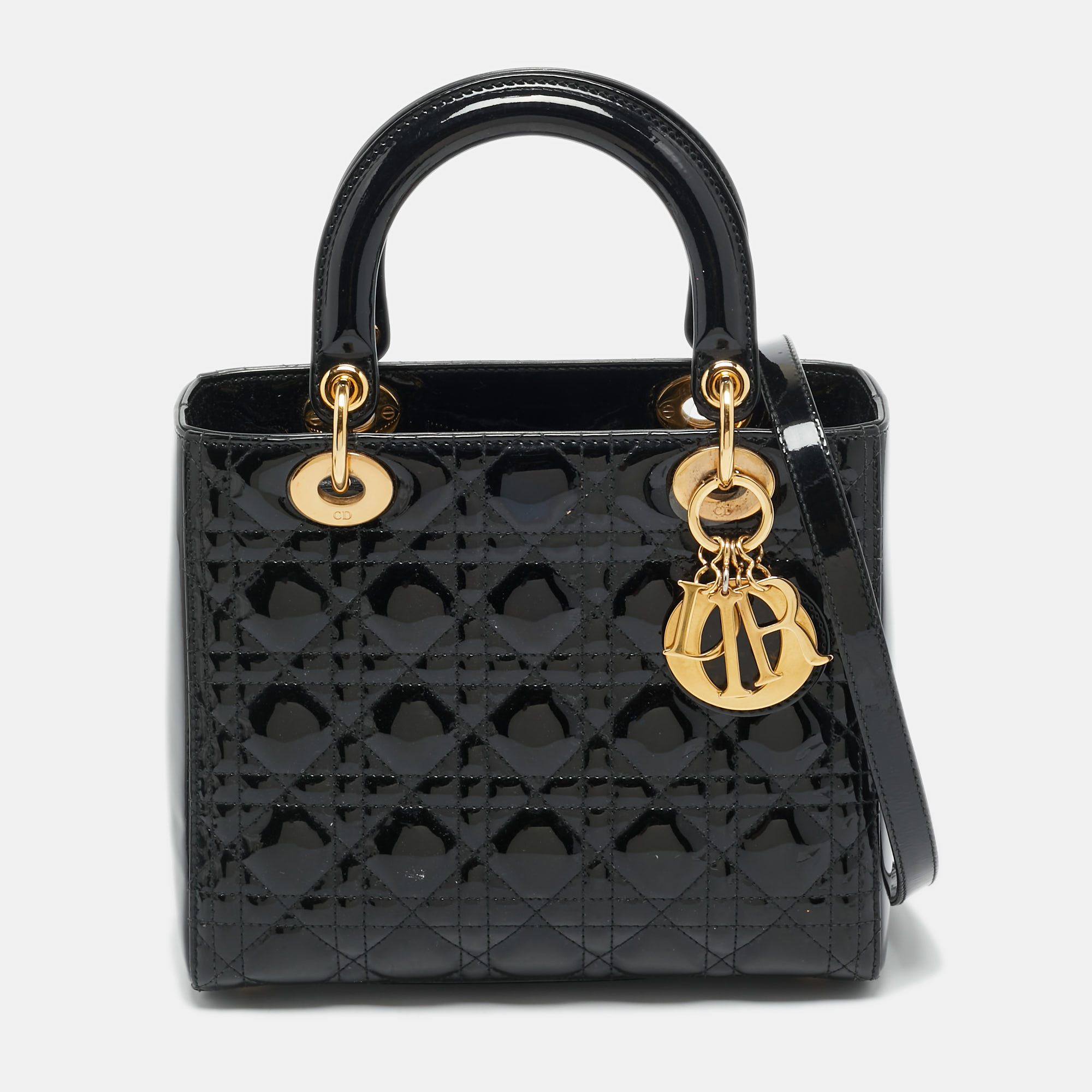 

Dior Lady Dior  Black Cannage Patent Leather Tote