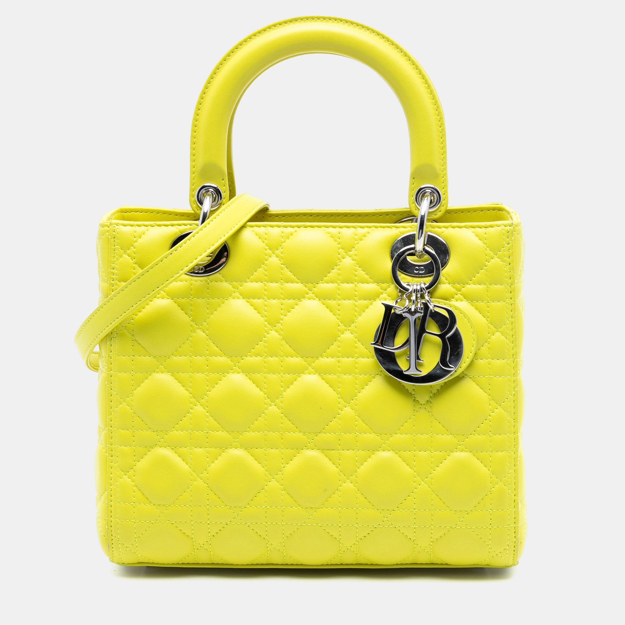 

Dior Yellow Medium Lambskin Cannage Lady Dior