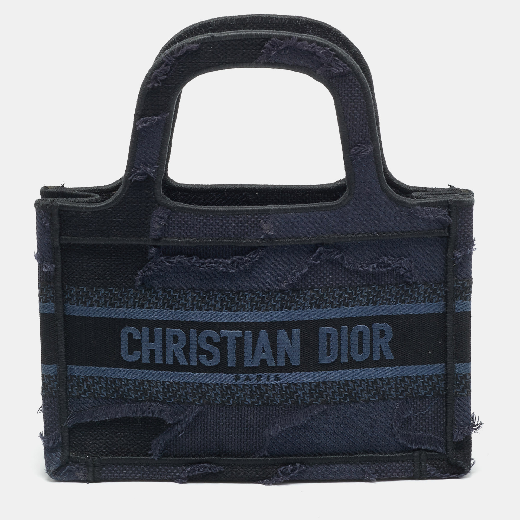 

Dior Book Mini Navy Blue Embroidered Logo Canvas Tote