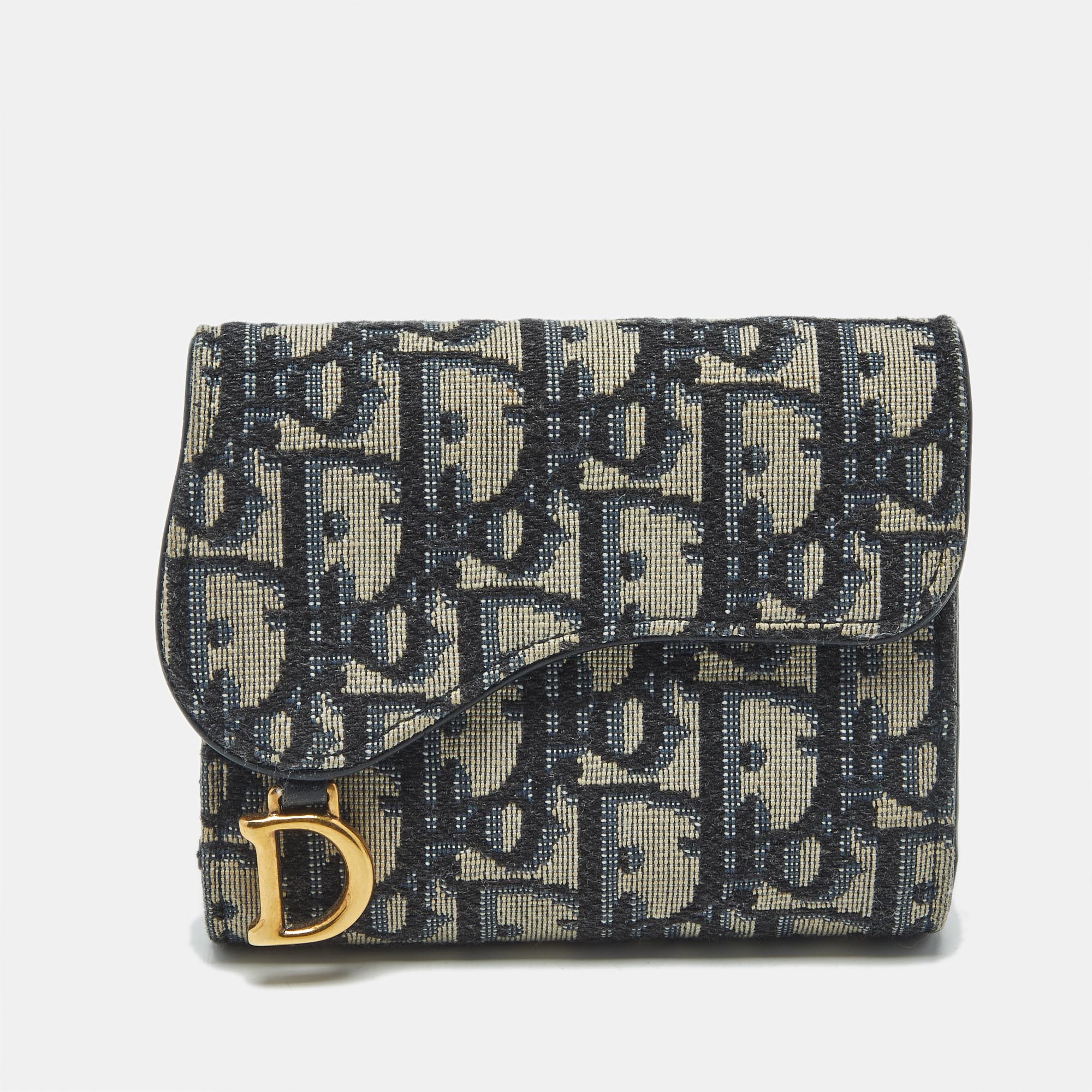 

Dior Saddle Navy Blue Oblique Canvas Compact Wallet