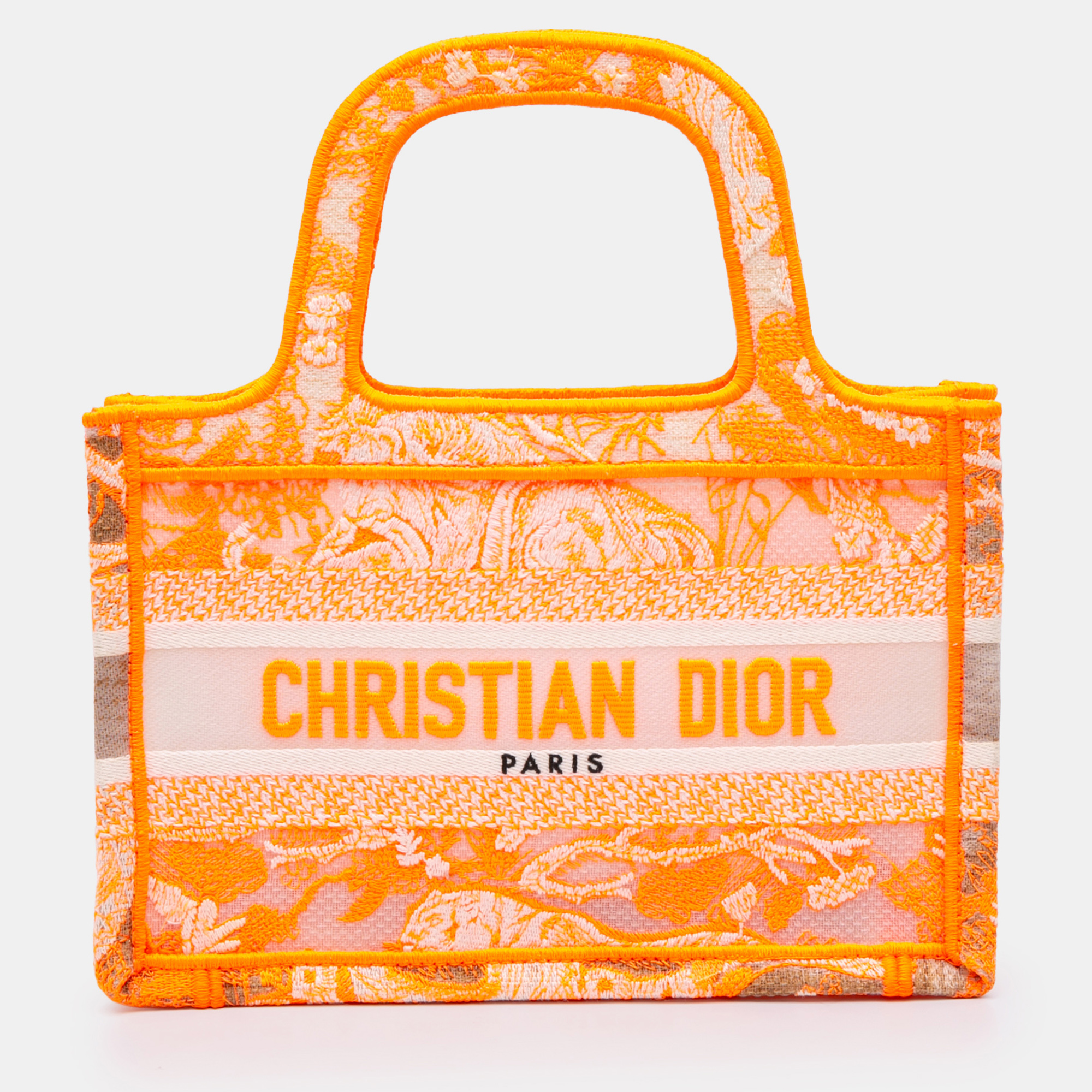 

Dior Orange Mini Canvas Embroidered Dioriviera Toile De Jouy Book Tote