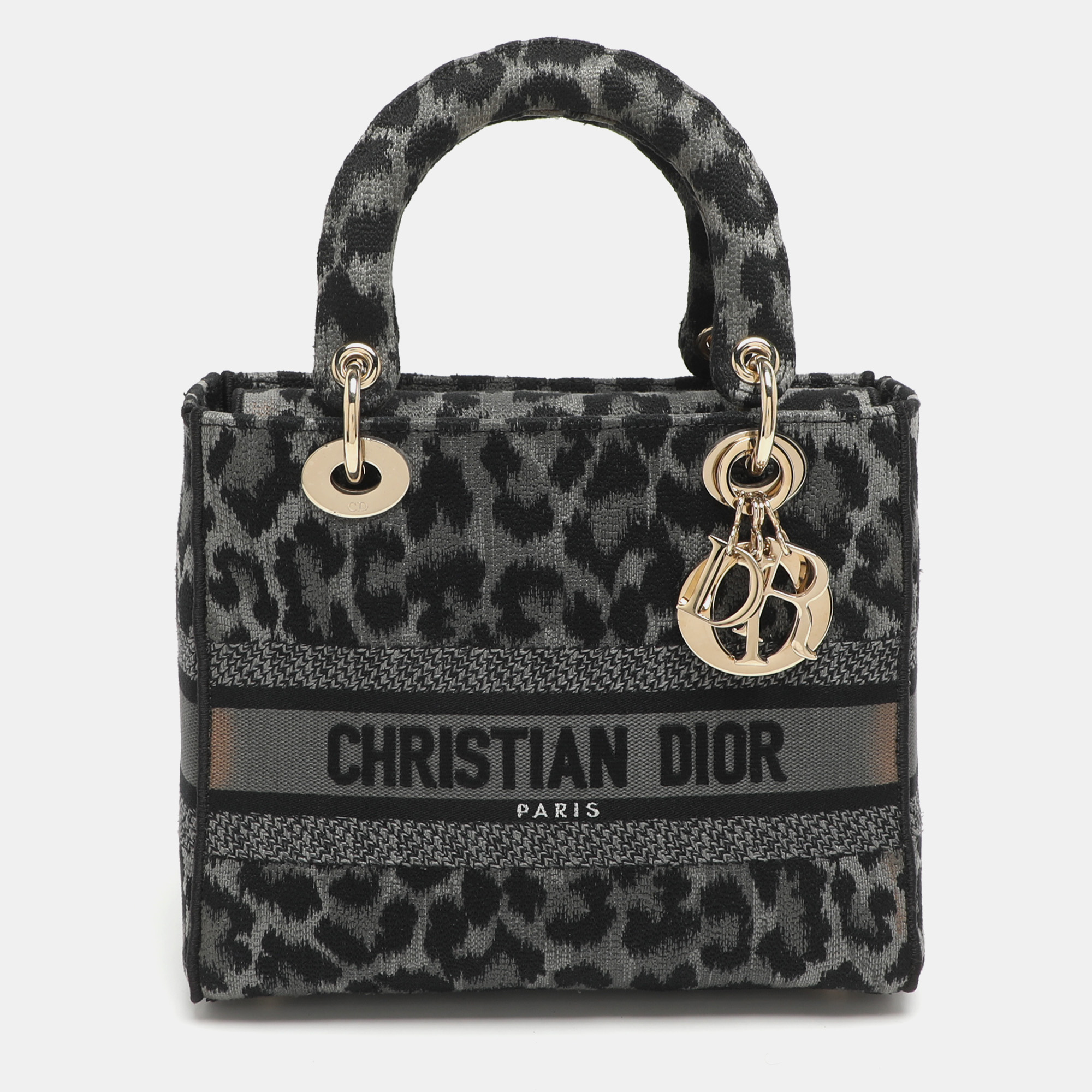

Dior Lady D-Lite Medium Grey Leopard Print Canvas Tote