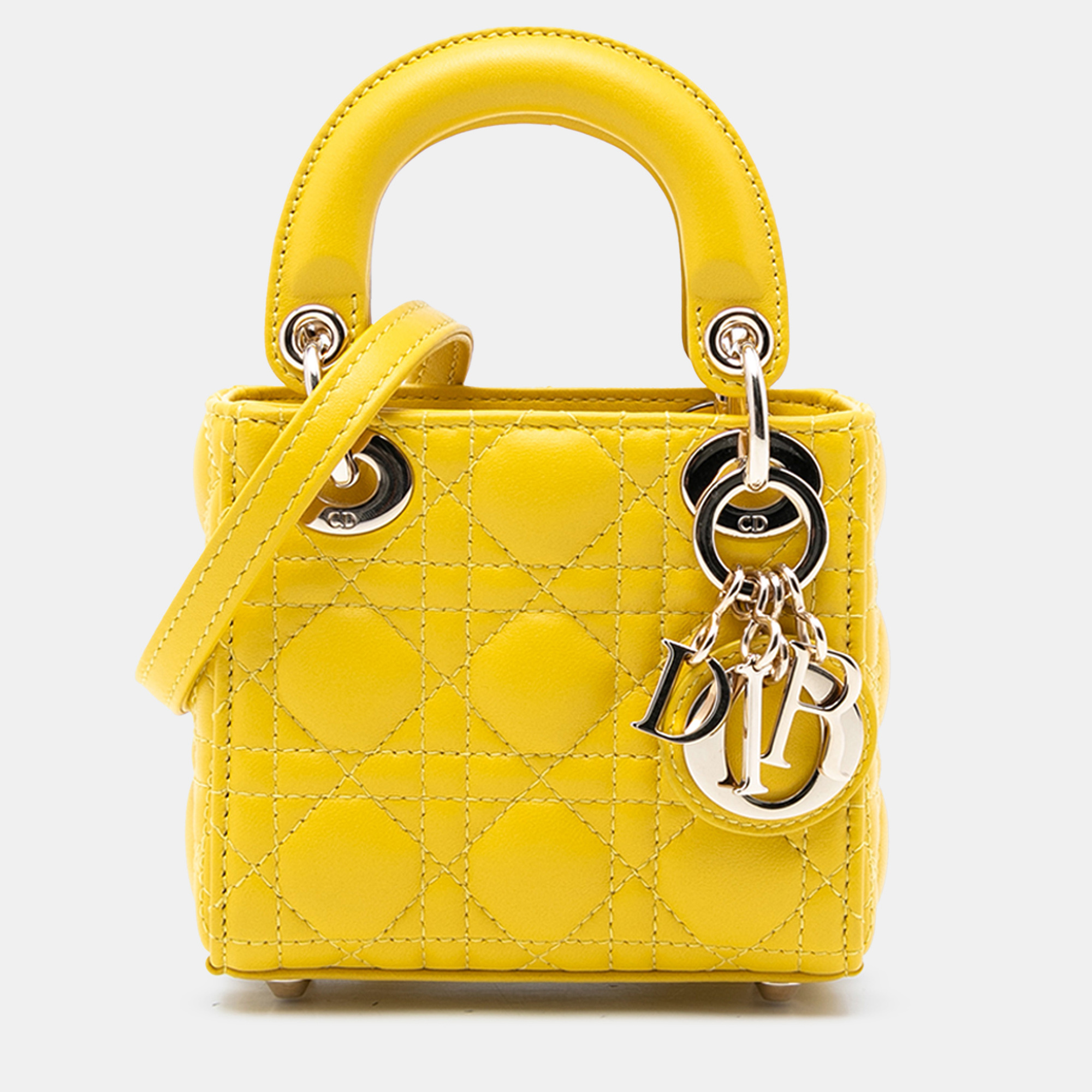 

Dior Yellow Micro Lambskin Cannage Lady Dior